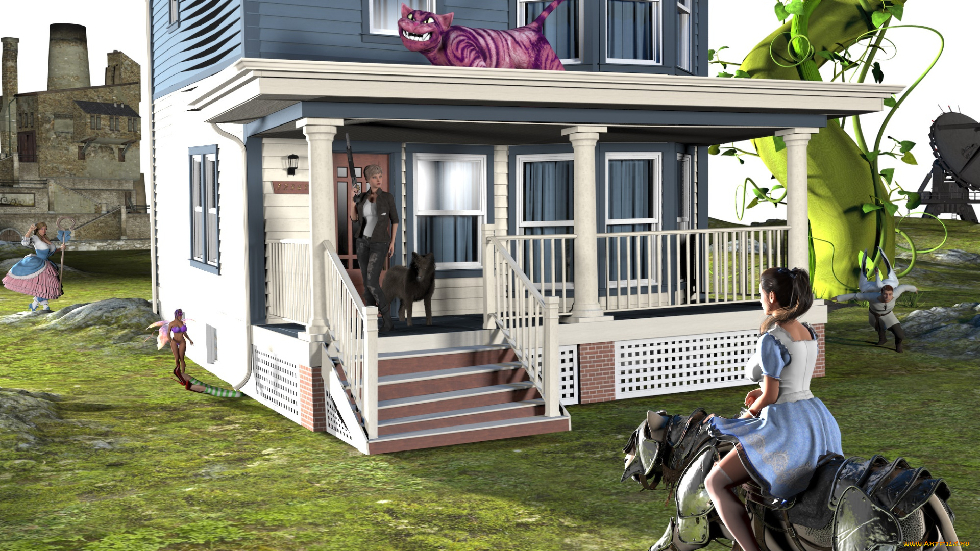 3д, графика, фантазия, , fantasy, девушки, взгляд, фон