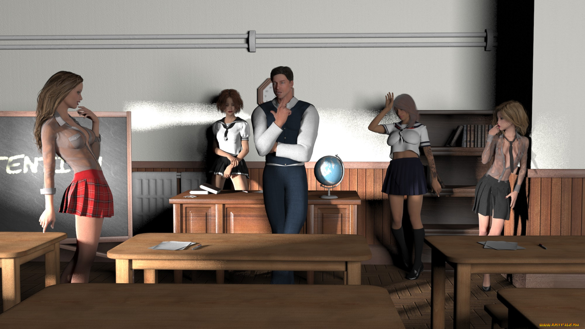 3д, графика, люди, , people, девушки, взгляд, фон