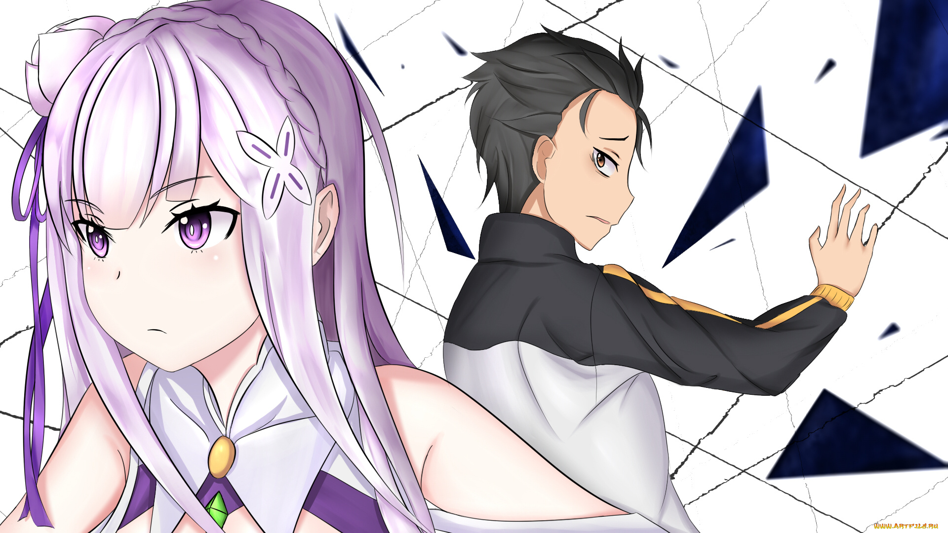 аниме, re, , zero, kara, hajimeru, isekai, seikatsu, девушка, парень, фон, взгляд