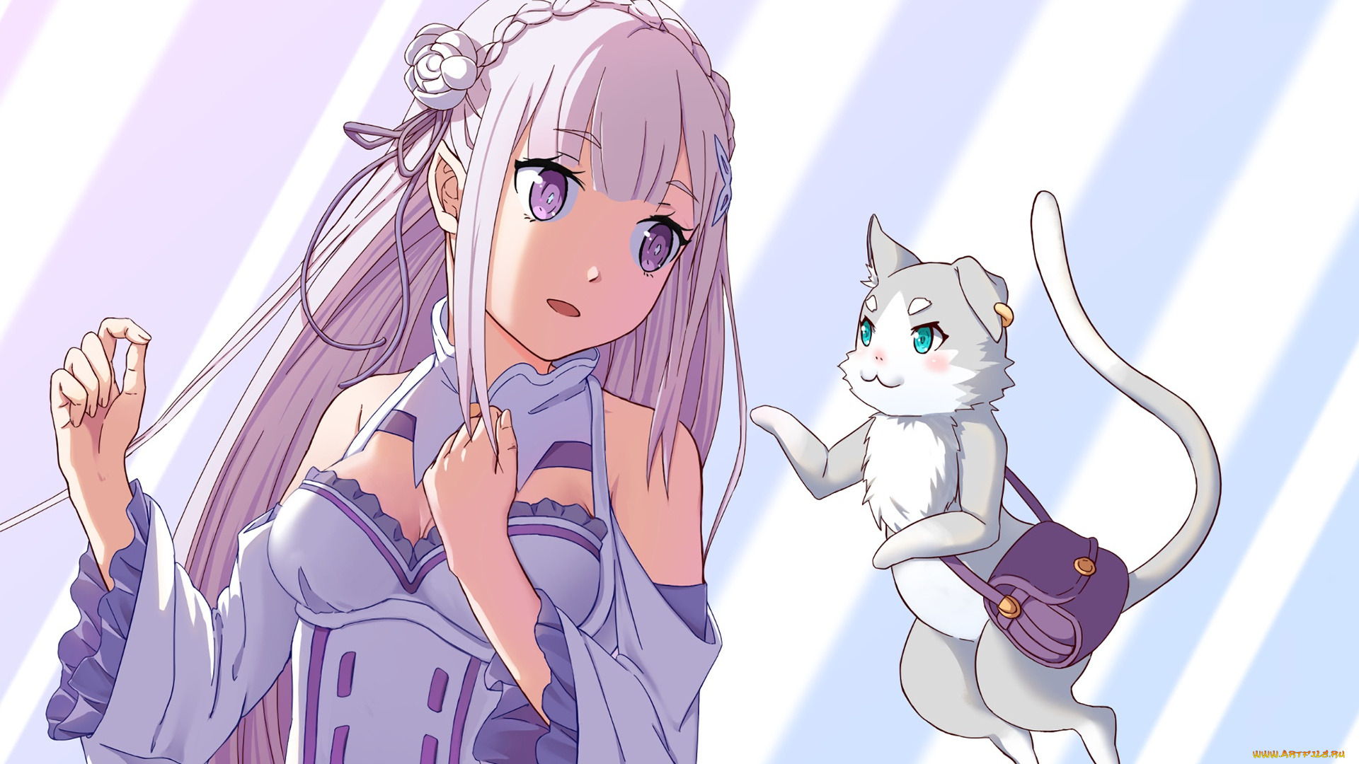 аниме, re, , zero, kara, hajimeru, isekai, seikatsu, девушка, взгляд, фон, кошка