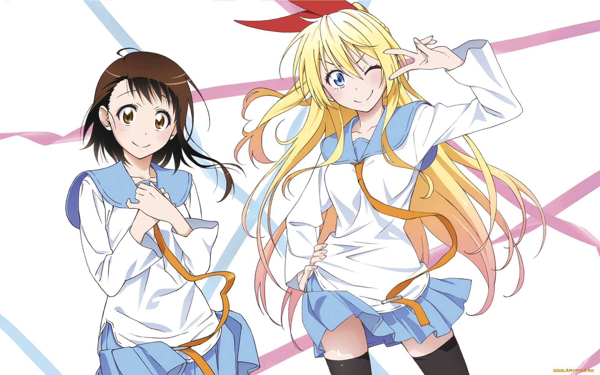 аниме, nisekoi, девушки, взгляд, фон