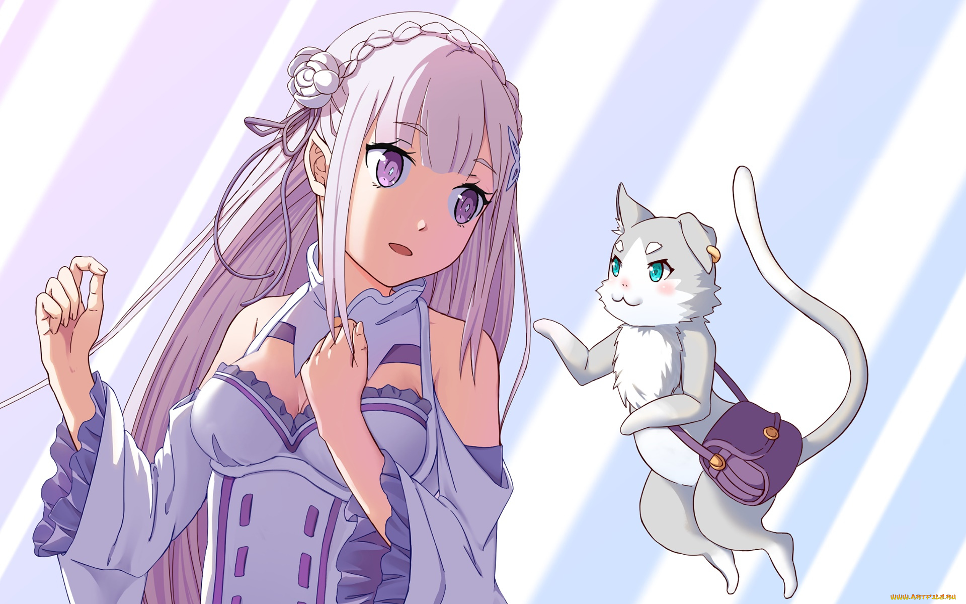 аниме, re, , zero, kara, hajimeru, isekai, seikatsu, девушка, взгляд, фон, кошка
