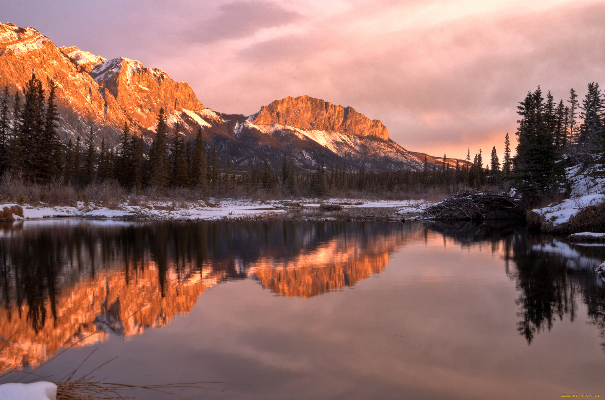 природа, реки, озера, рассвет, лес, горы, озеро, пейзаж