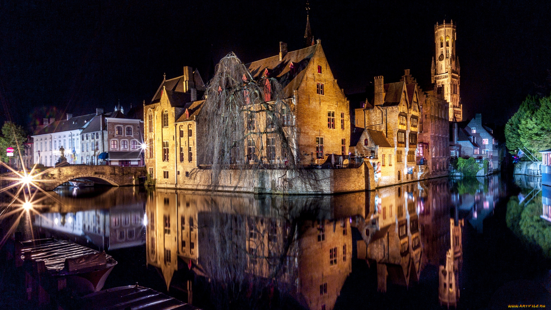 beautiful, bruges, города, брюгге, , бельгия, ночь, огни