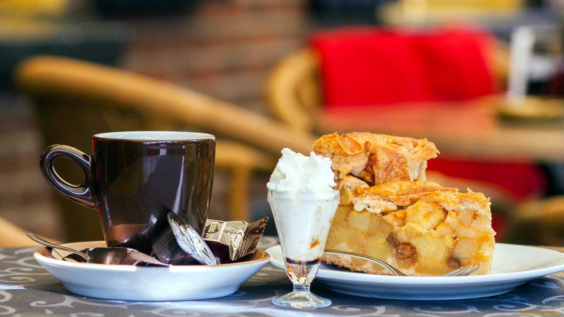 еда, пироги, взбитые, сливки, пай, яблочный