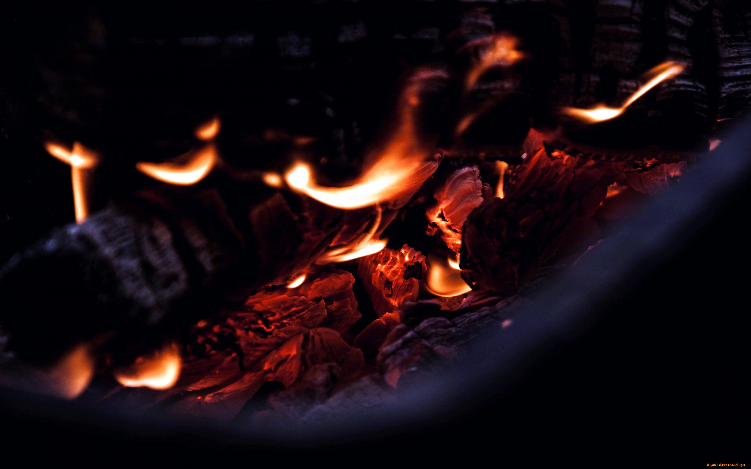 природа, огонь, пламя, поленья