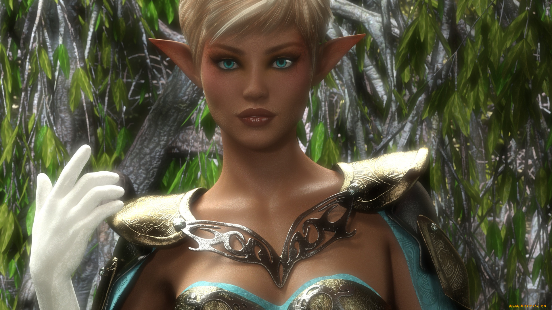 3д, графика, эльфы, , elves, эльфийка, взгляд, фон