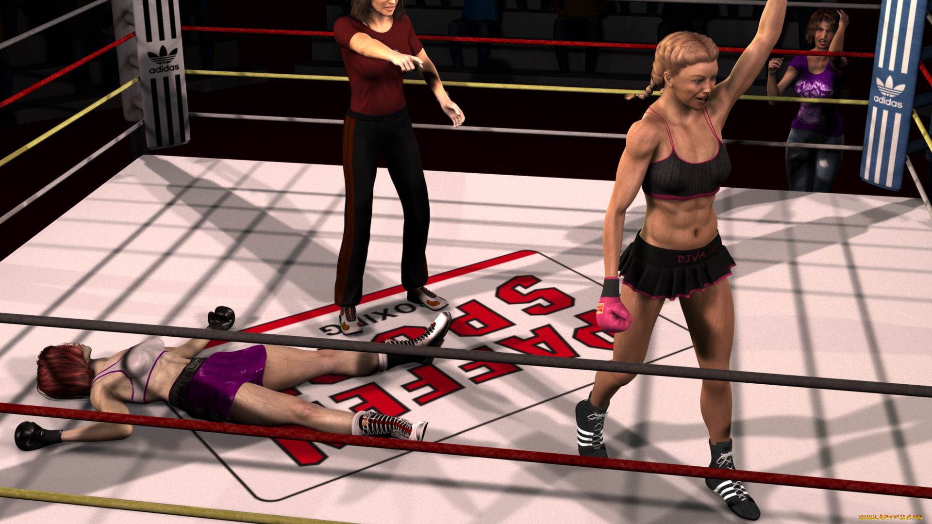 3д, графика, спорт, , sport, ринг, бокс, фон, взгляд, девушки