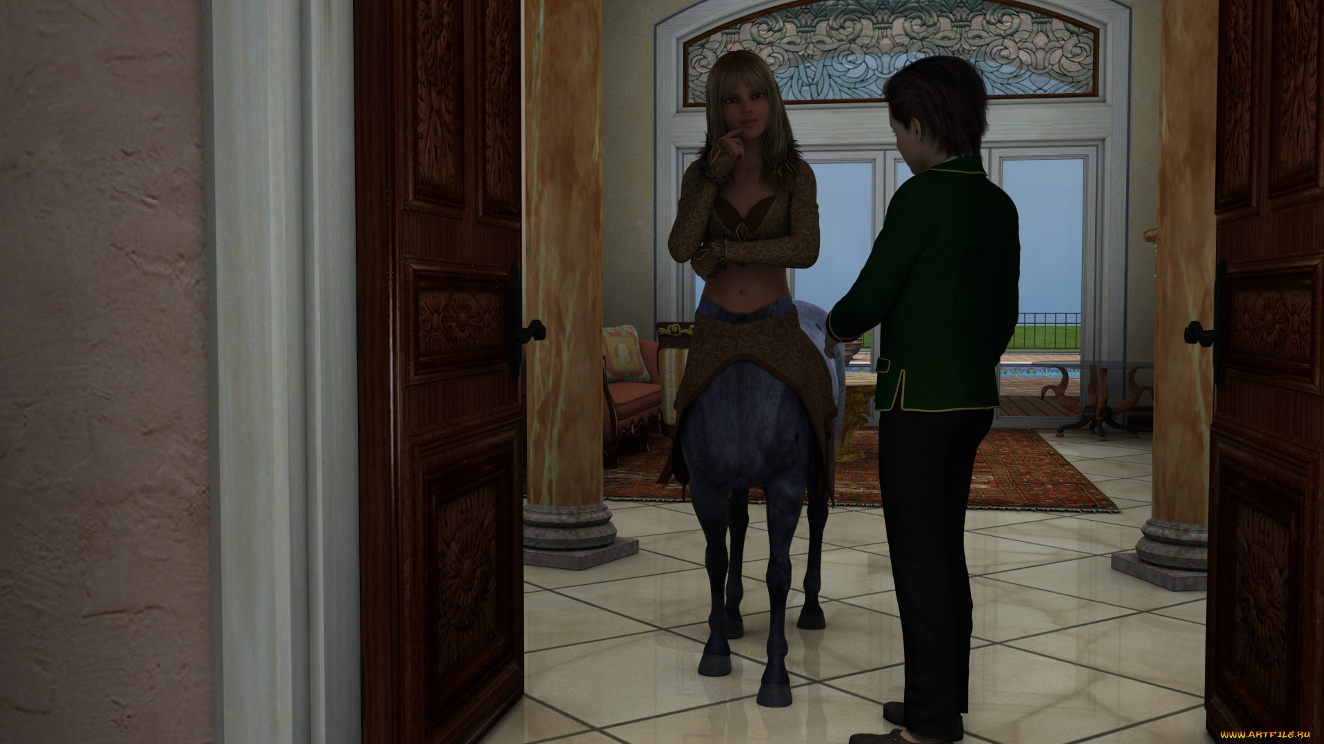 3д, графика, существа, , creatures, фон, взгляд, девушка, кентавр