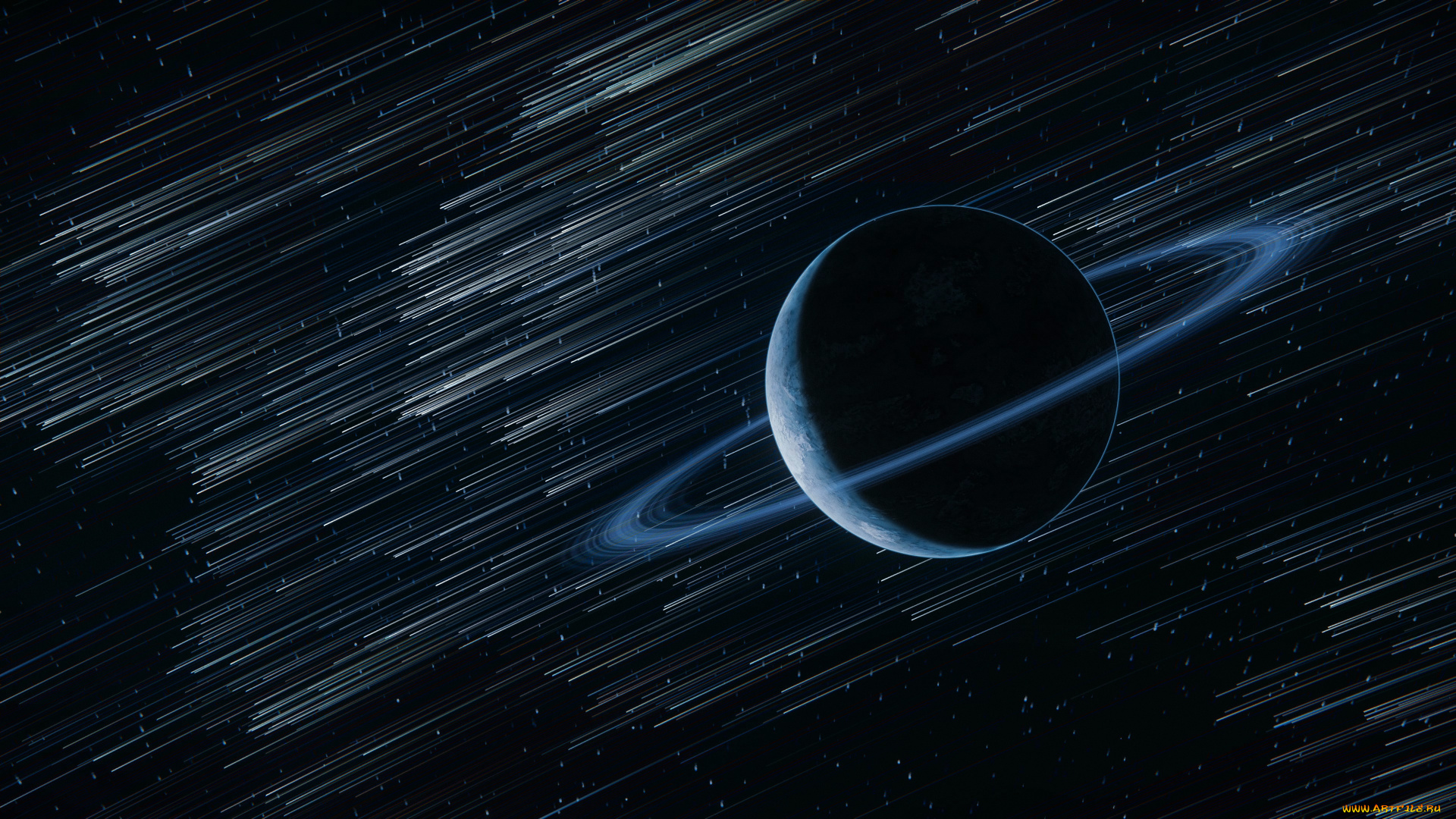 космос, арт, планета, кольцо, звезды