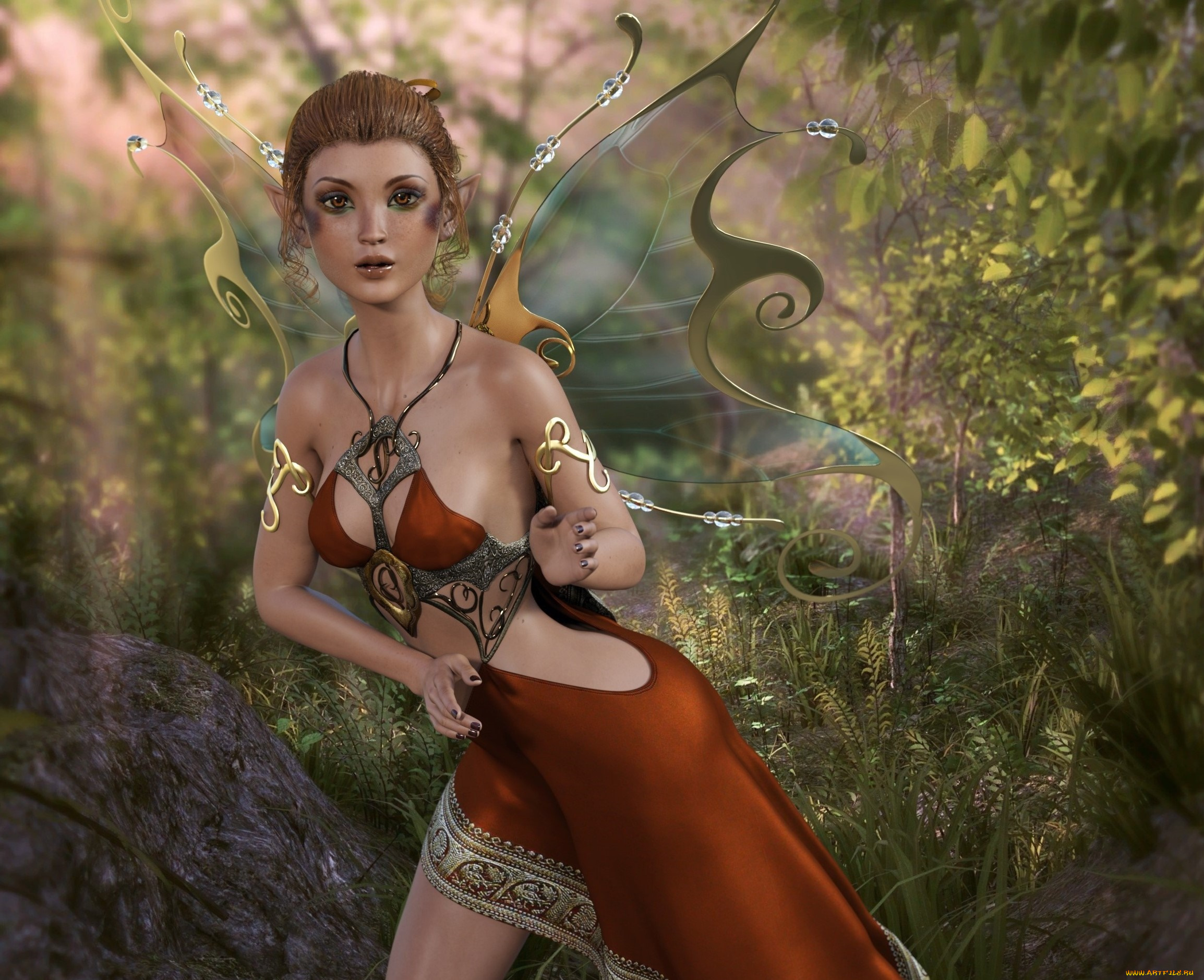 3д, графика, эльфы, , elves, фон, взгляд, эльфийка