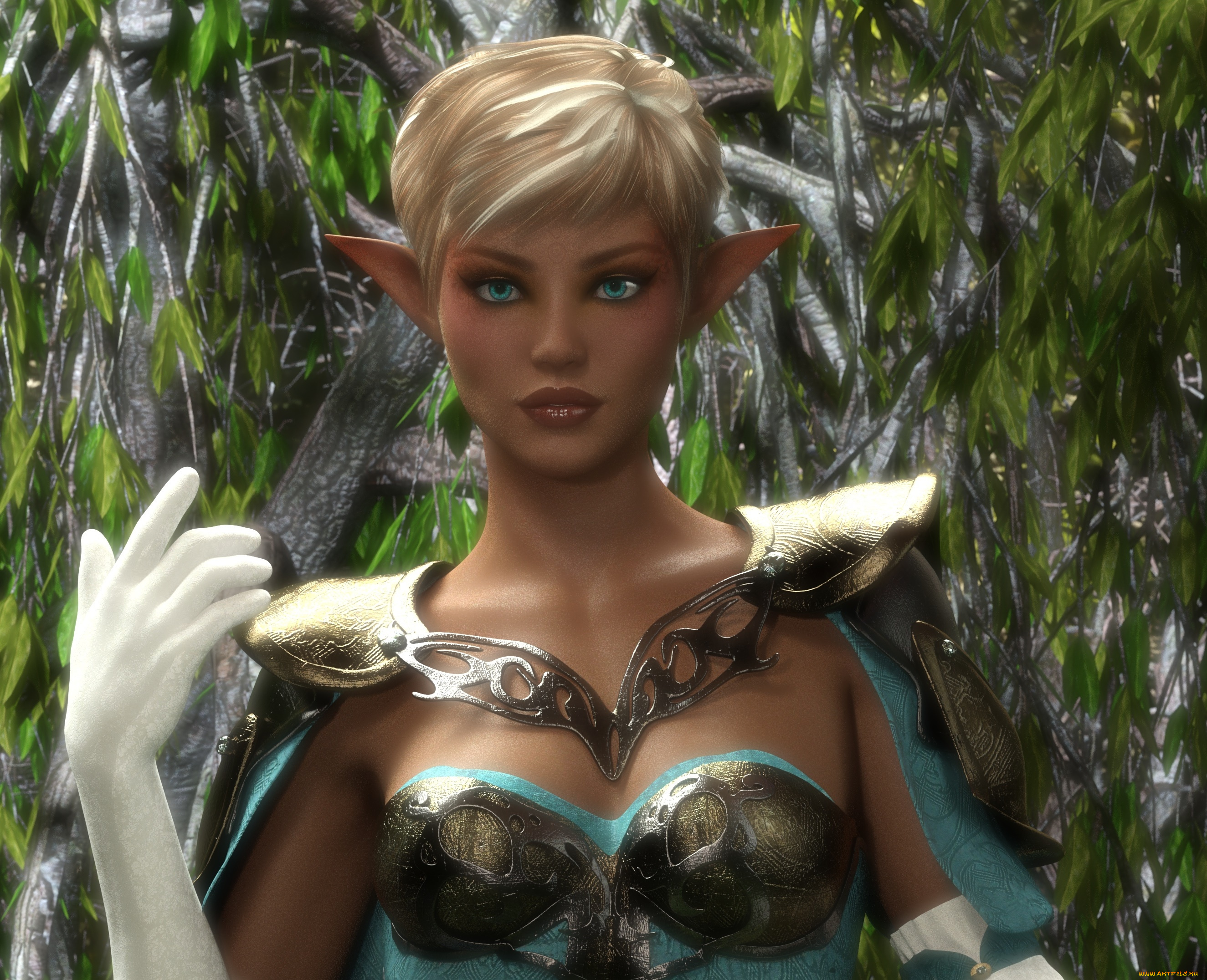 3д, графика, эльфы, , elves, эльфийка, взгляд, фон