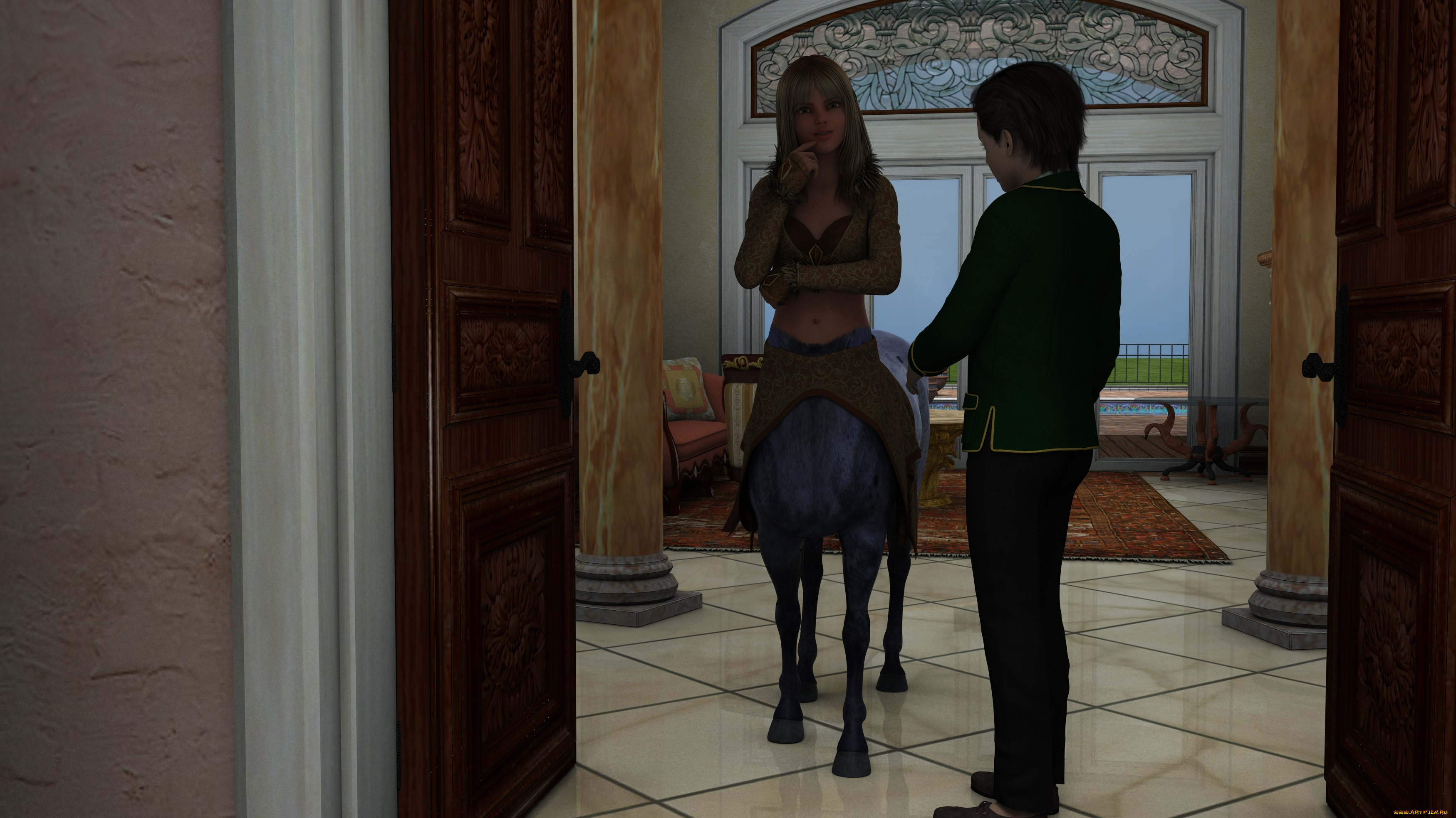 3д, графика, существа, , creatures, фон, взгляд, девушка, кентавр