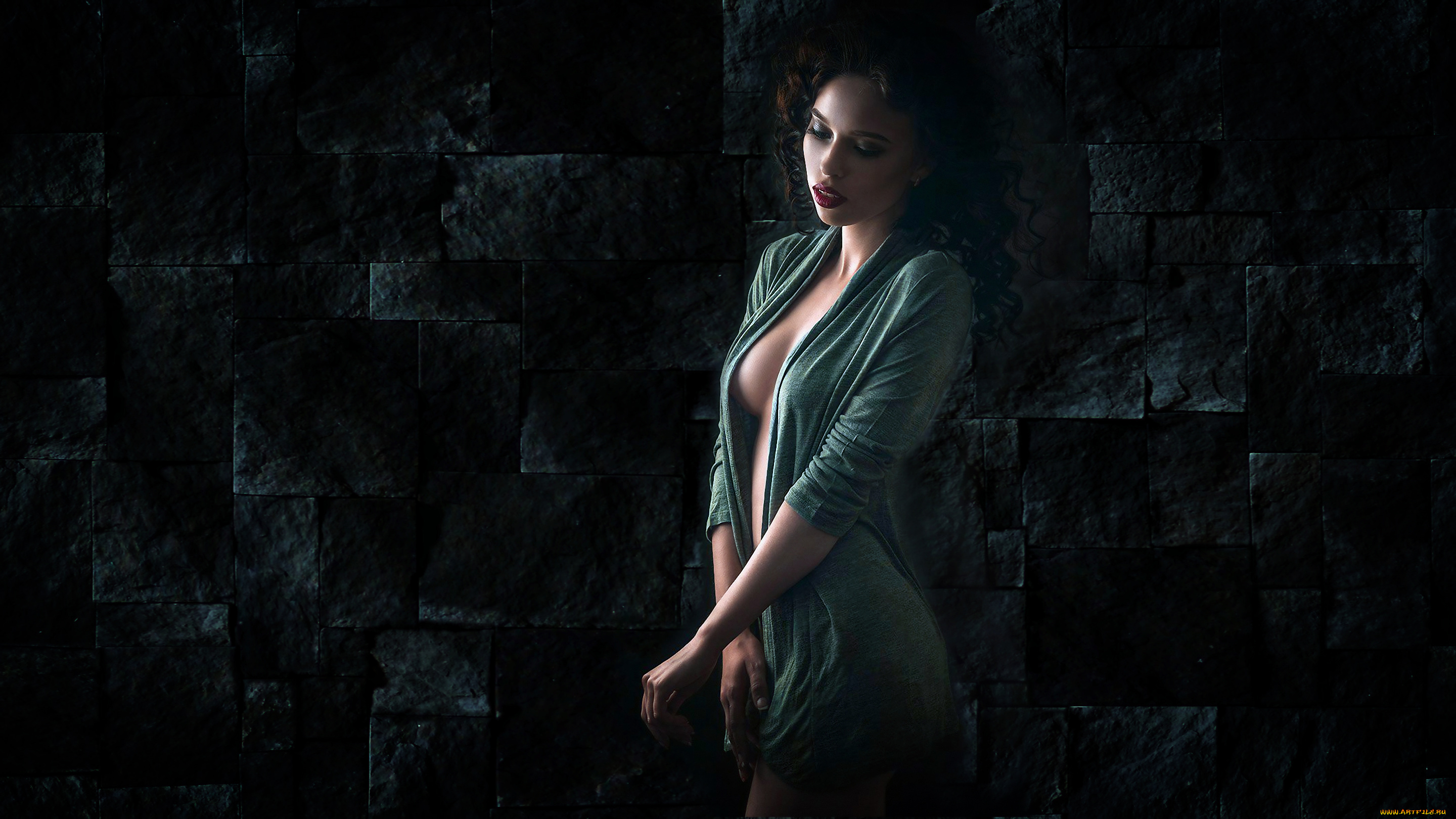 девушки, -unsort, , брюнетки, темноволосые, темный, фон, инна, хазова, скромность, халатик