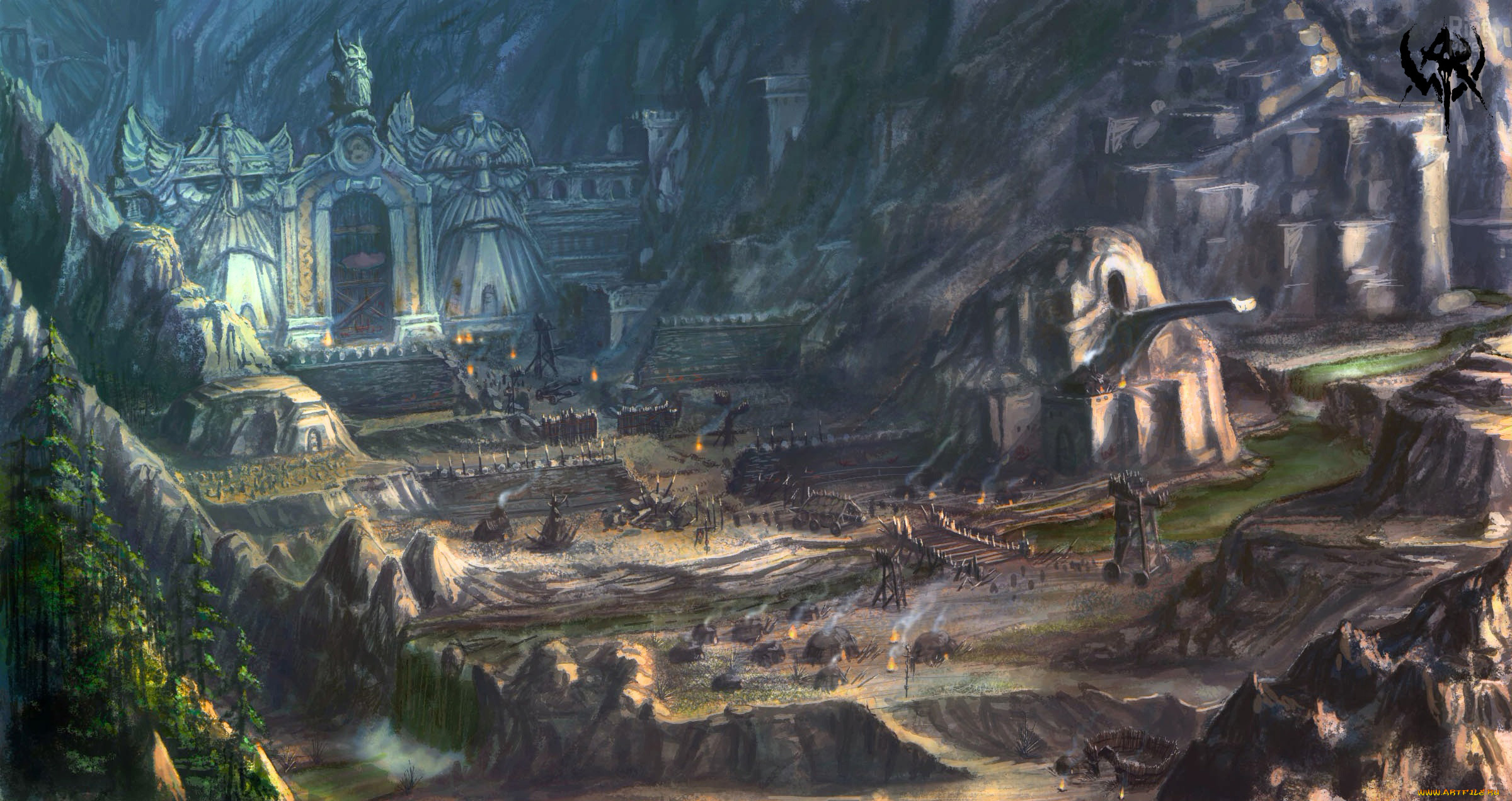 видео, игры, warhammer, online, город, стена, скала, люди