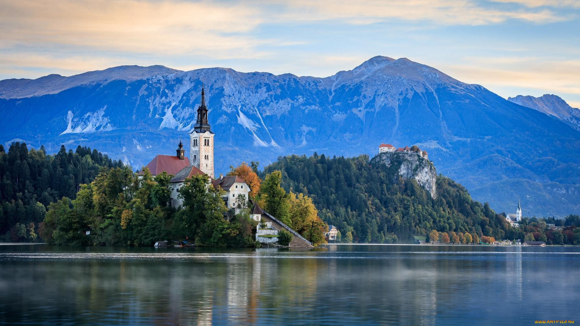 города, блед, , словения, горы, озеро, остров