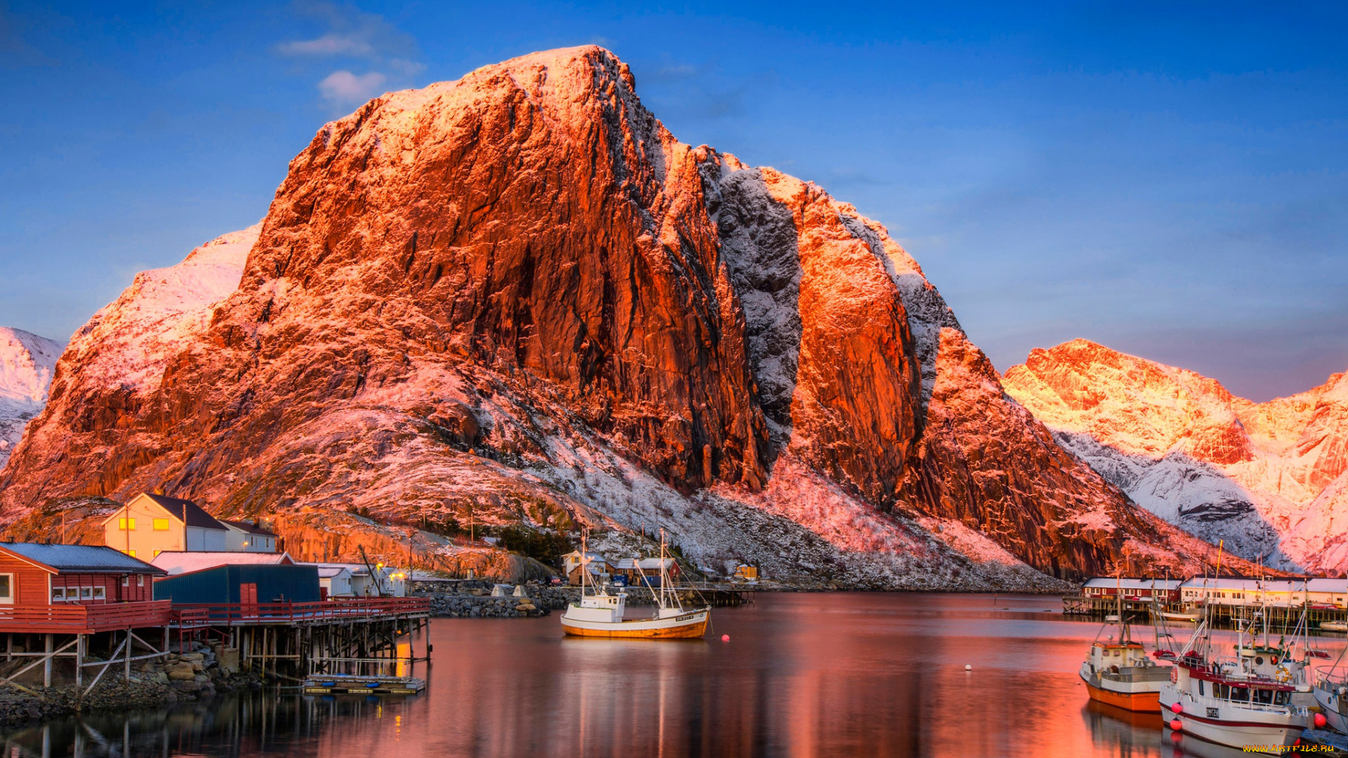 города, лофотенские, острова, , норвегия, горы, фьорд, дома