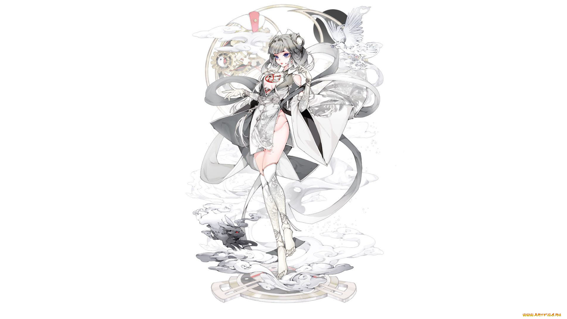 аниме, животные, , существа, девушка, ленты, птица, кролик