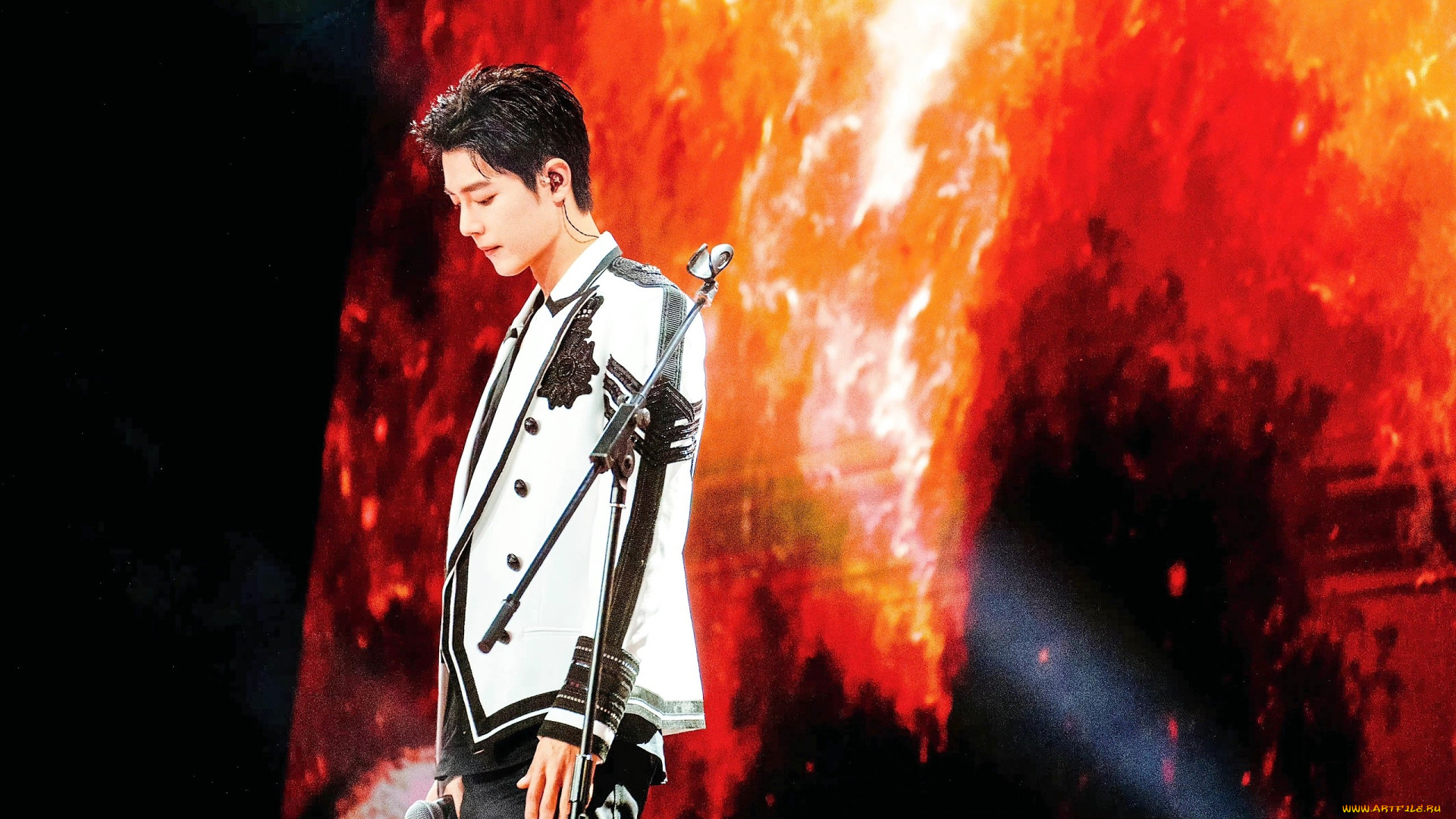 мужчины, xiao, zhan, актер, певец, микрофон, пиджак, сцена