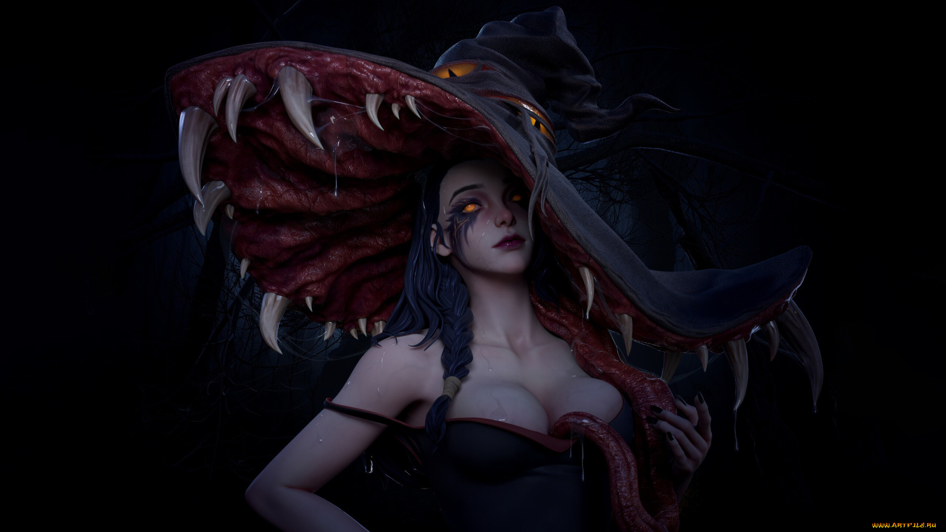 фэнтези, красавицы, и, чудовища, зубастая, шляпа, красивая, девушка, нейроарт, нейронные, сети
