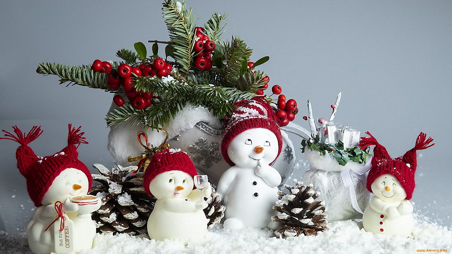 праздничные, снеговики, саги, снег, забавные, шишки