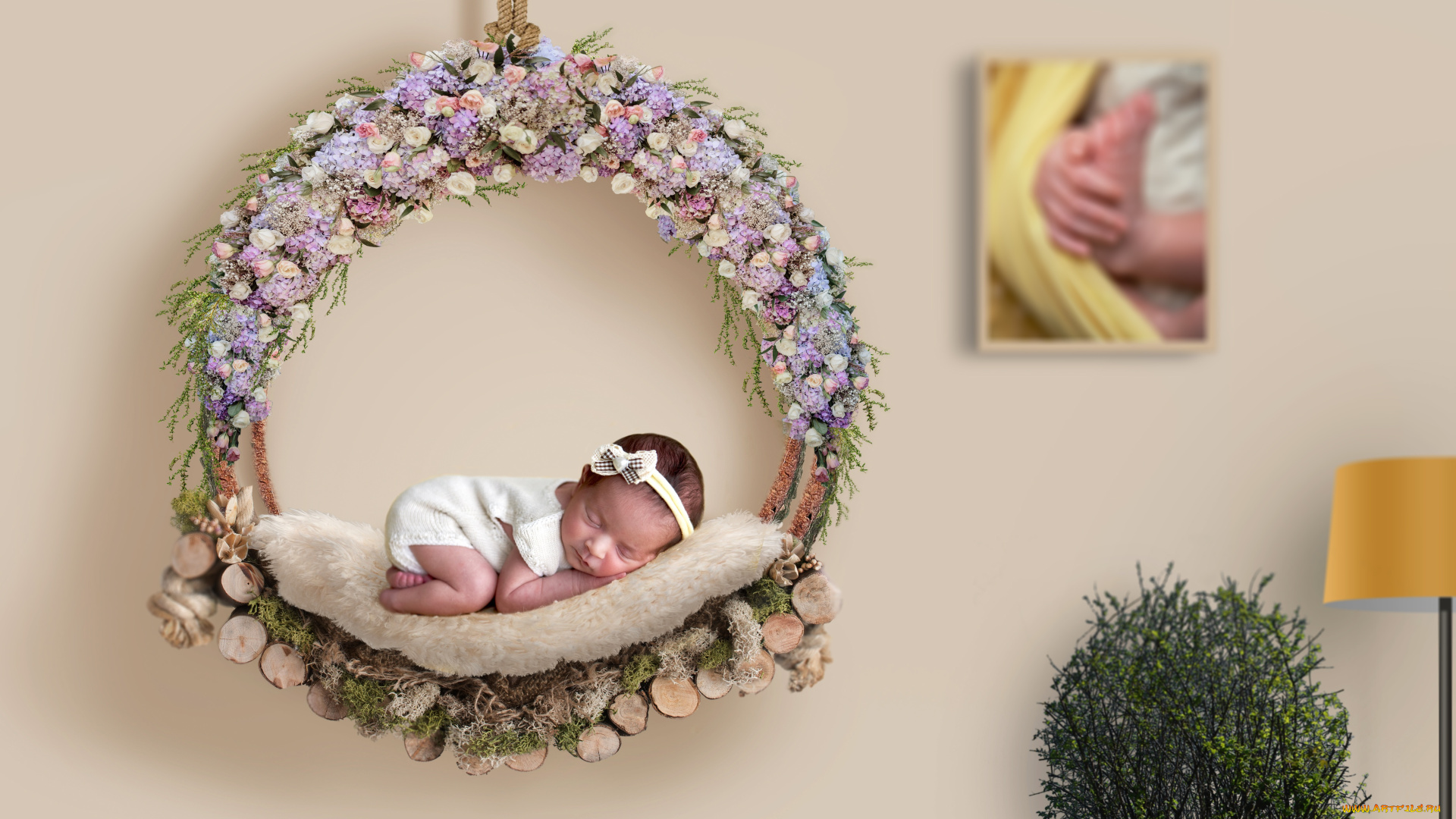 разное, дети, ребенок, колыбель, цветы, куст