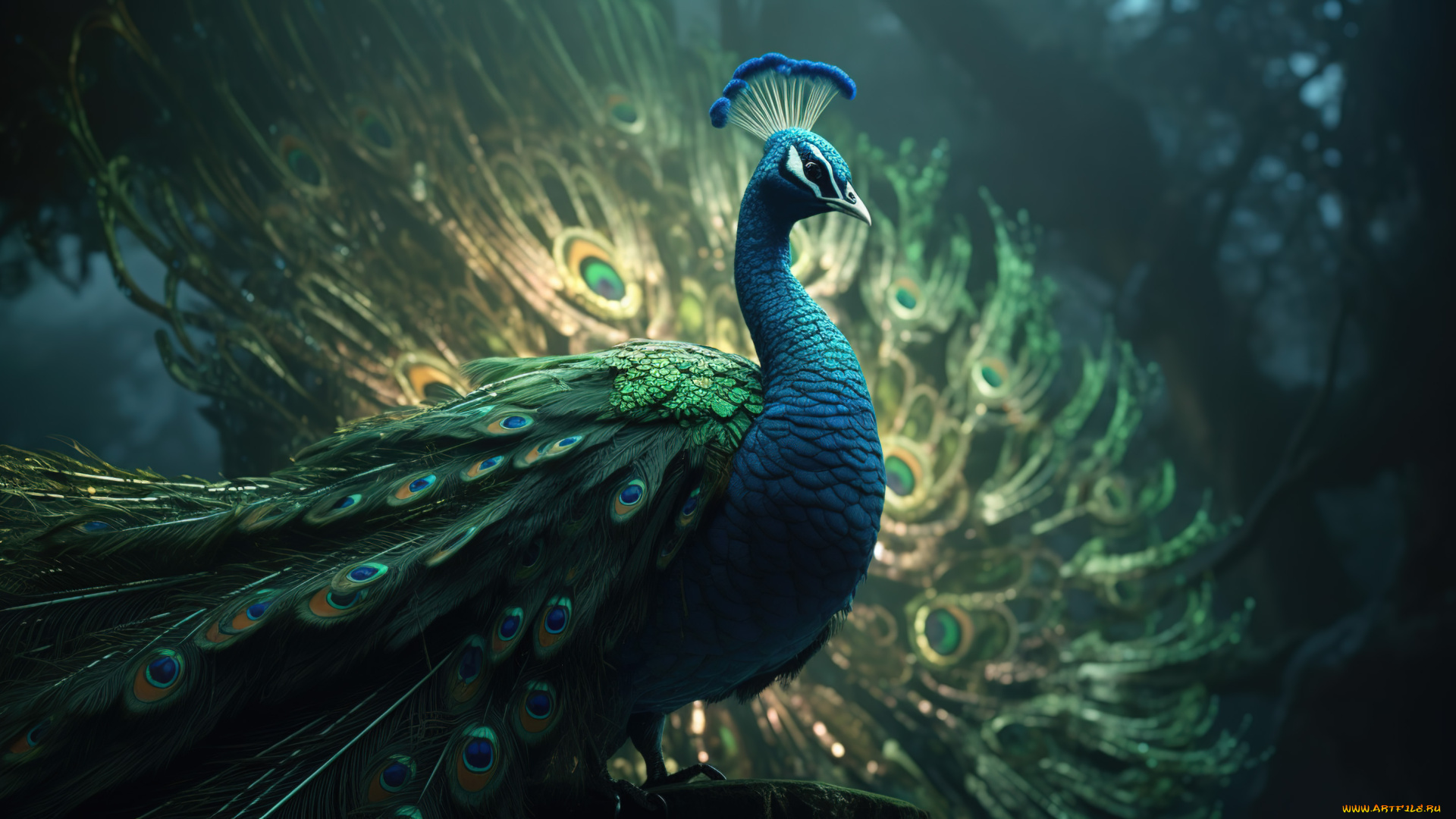 рисованное, животные, павлин