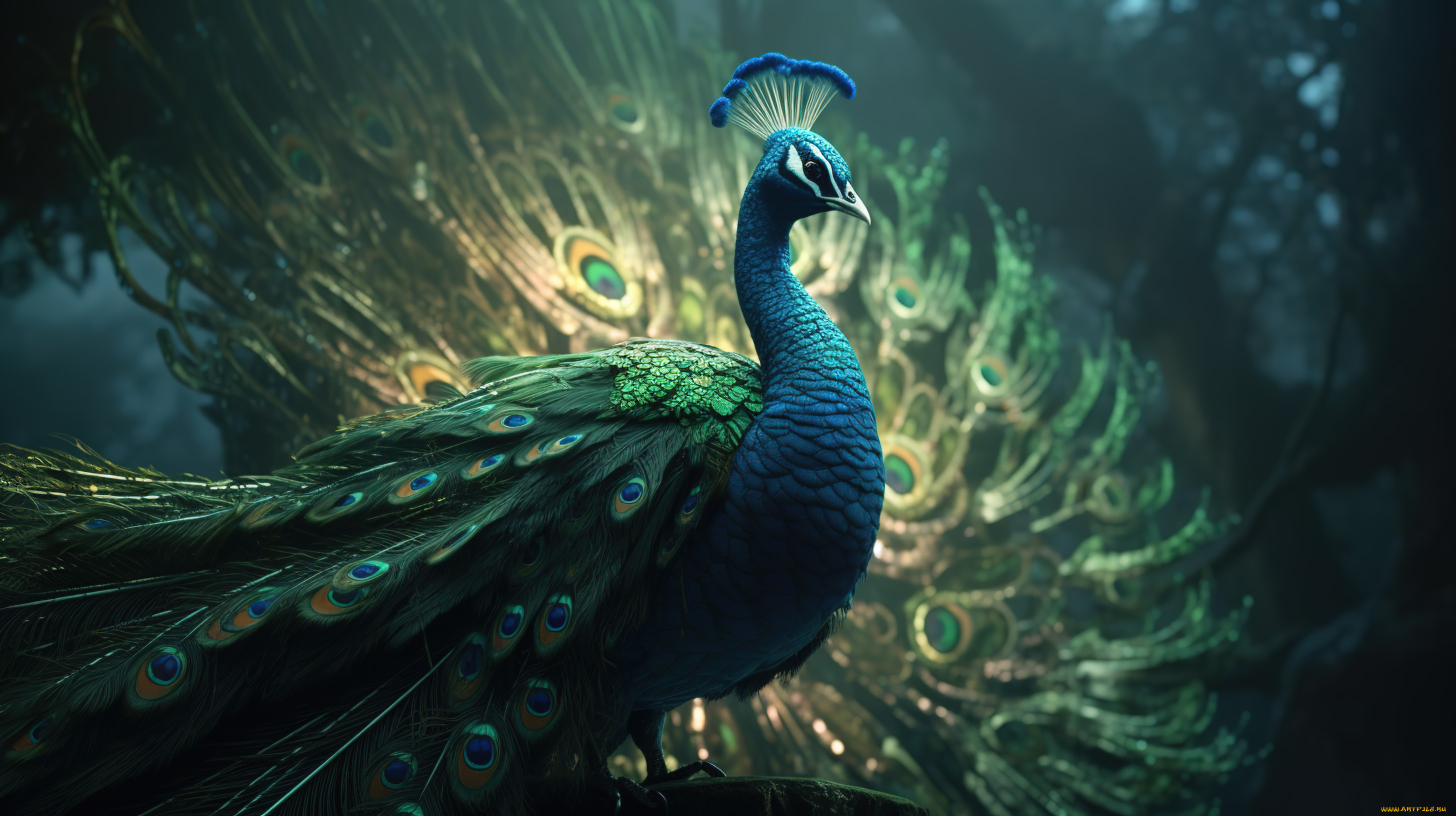 рисованное, животные, павлин