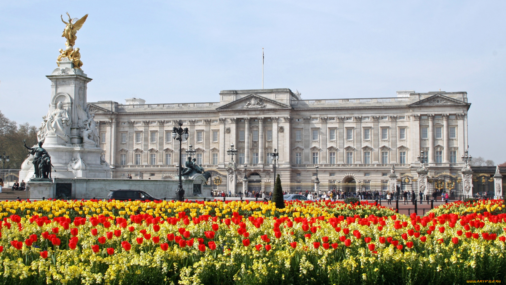 букингемский, дворец, англия, города, лондон, великобритания, цветы, статуи