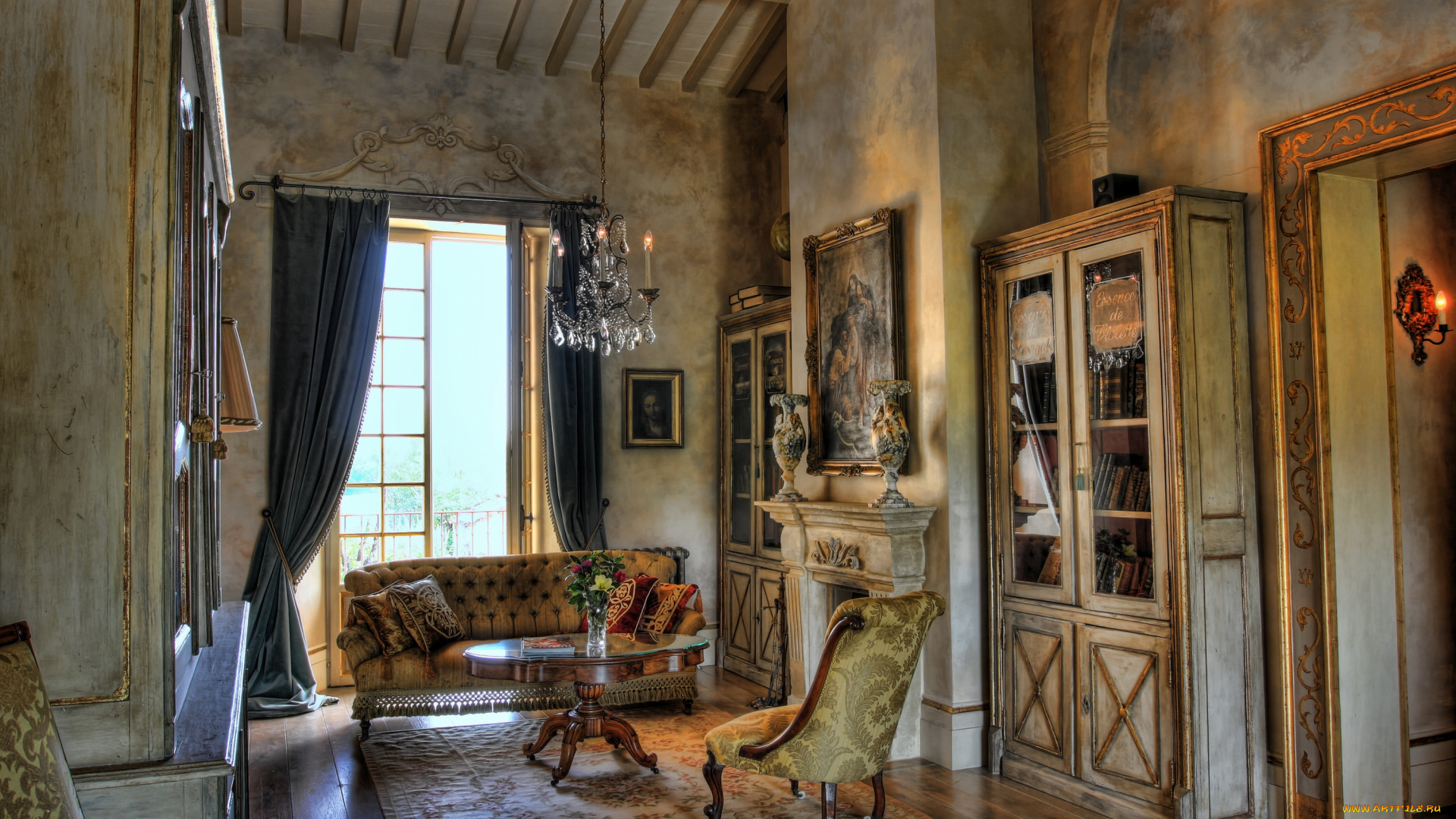 интерьер, гостиная, диван, кресло, картина, ковер