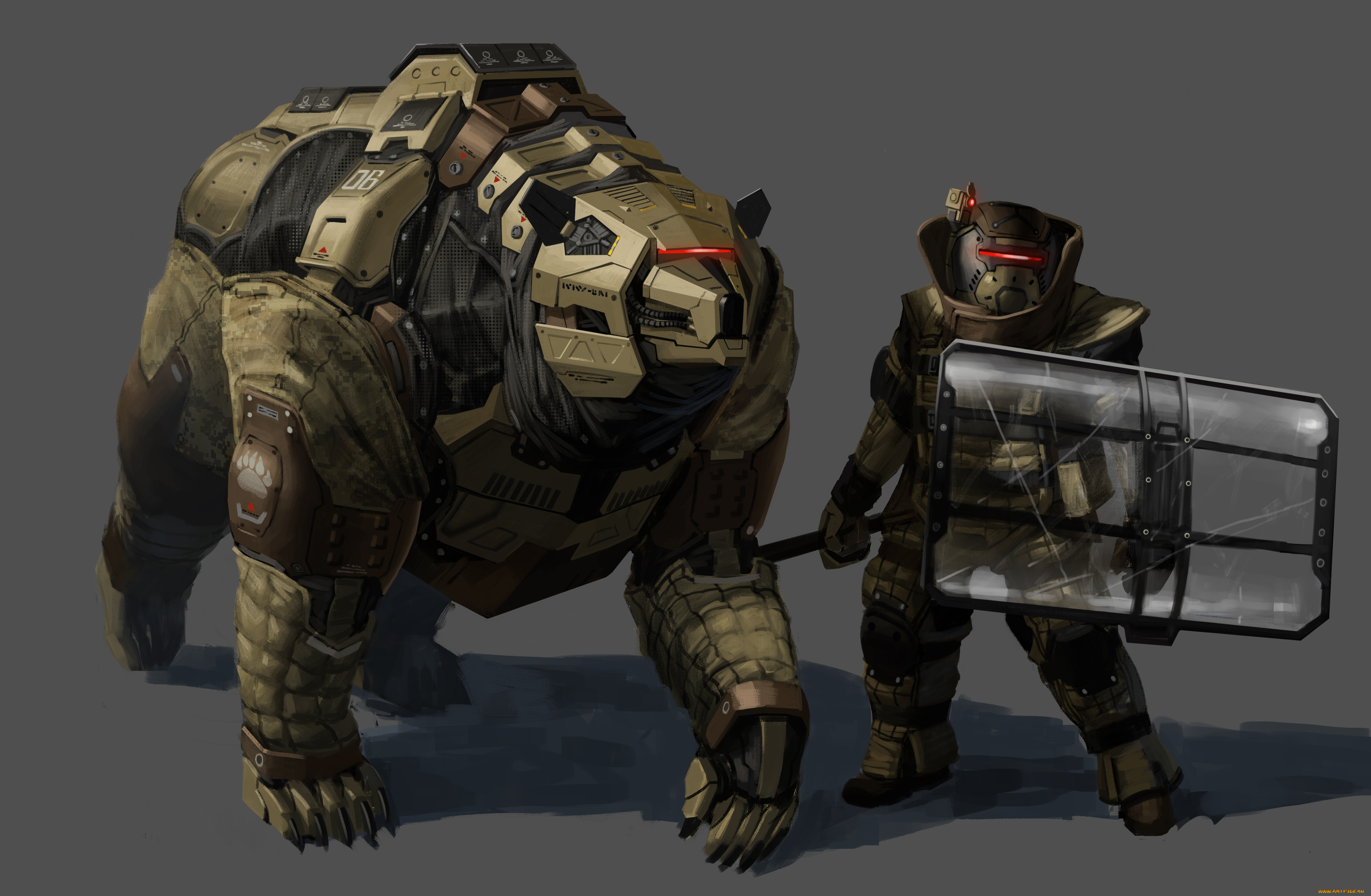 фэнтези, роботы, киборги, механизмы, воин, робот, медведь