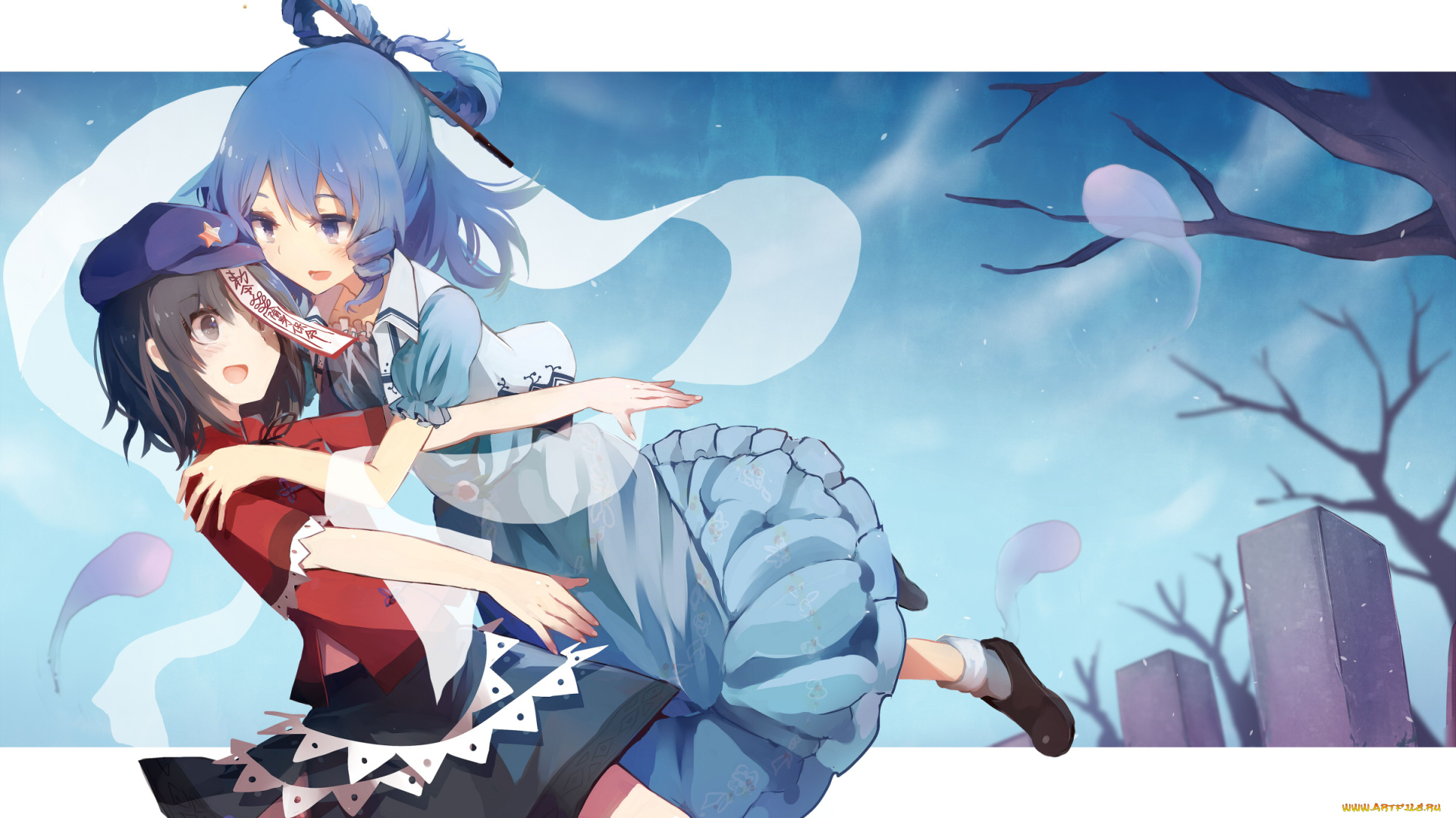 аниме, touhou, духи, улыбки, девушки, ветви