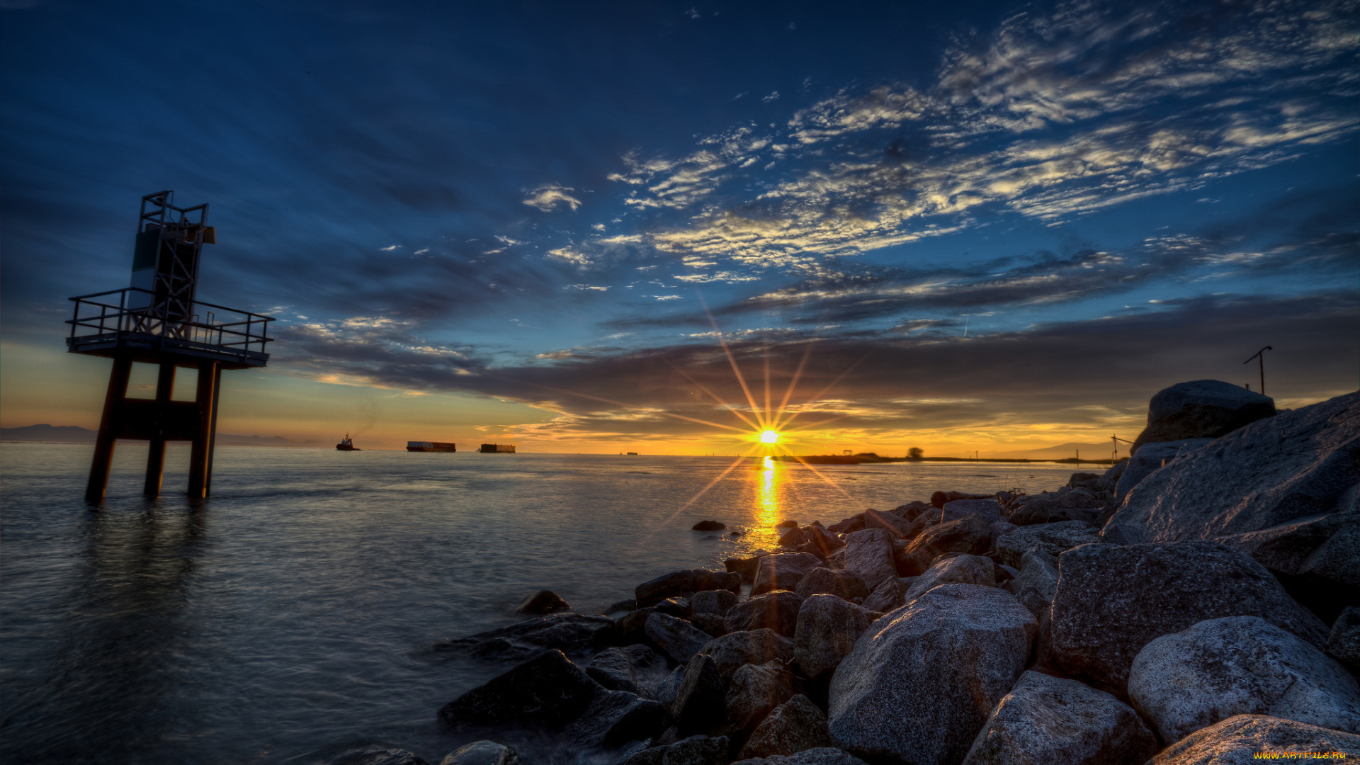 природа, восходы, закаты, океан, облака, заря, горизонт, берег