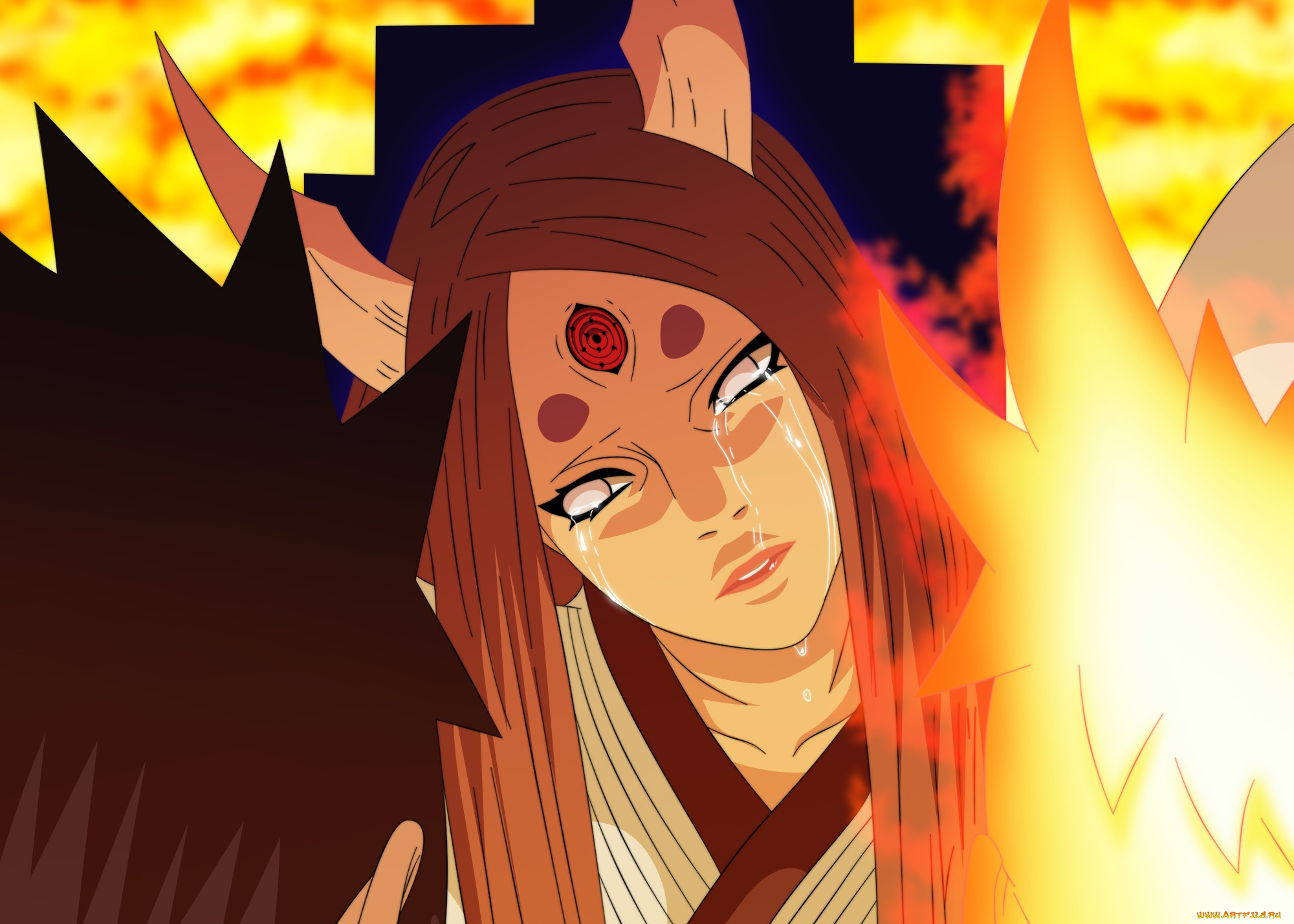 аниме, naruto, печаль, кагуя, оотцуцуки, наруто, саске, девушка, manga