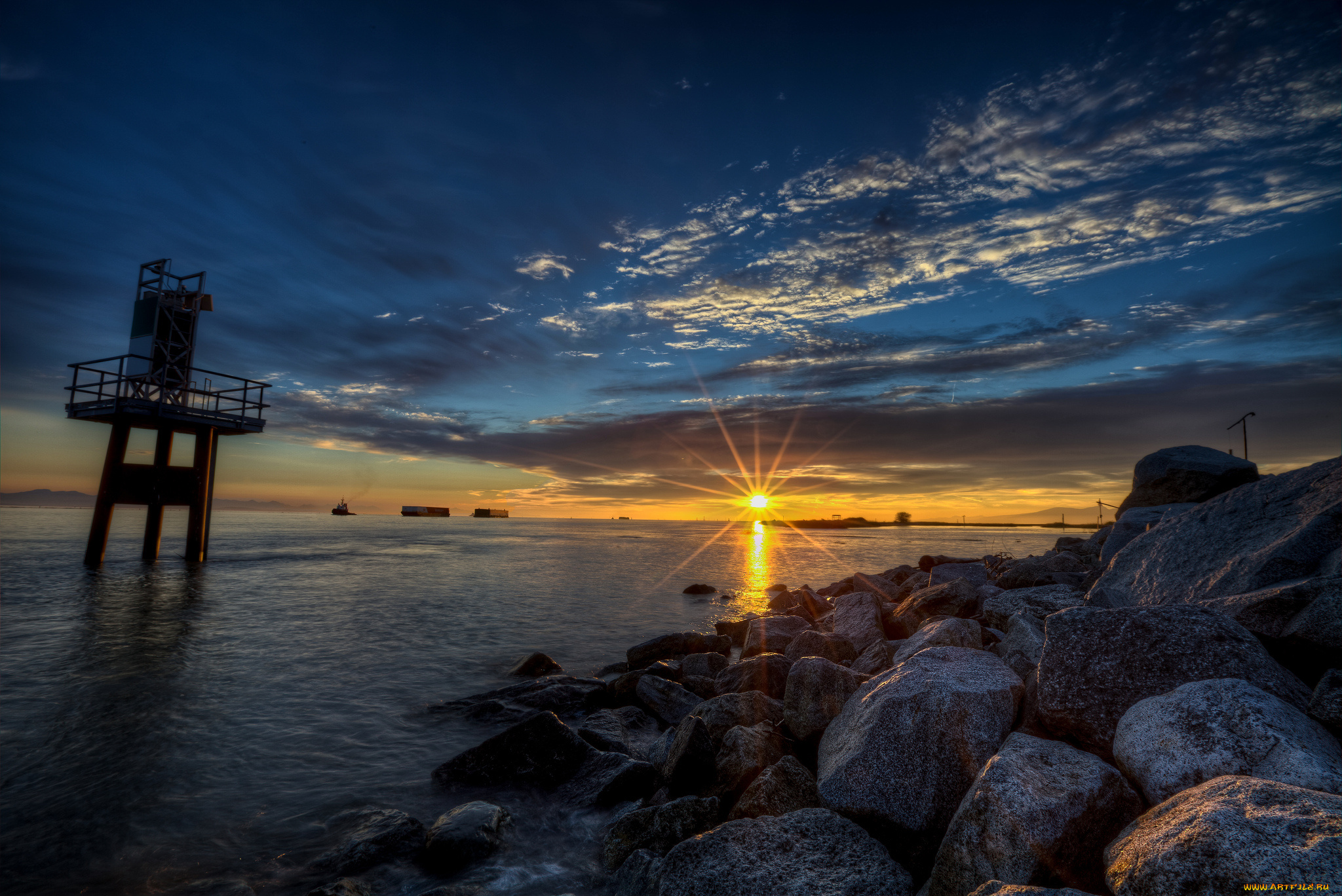 природа, восходы, закаты, океан, облака, заря, горизонт, берег