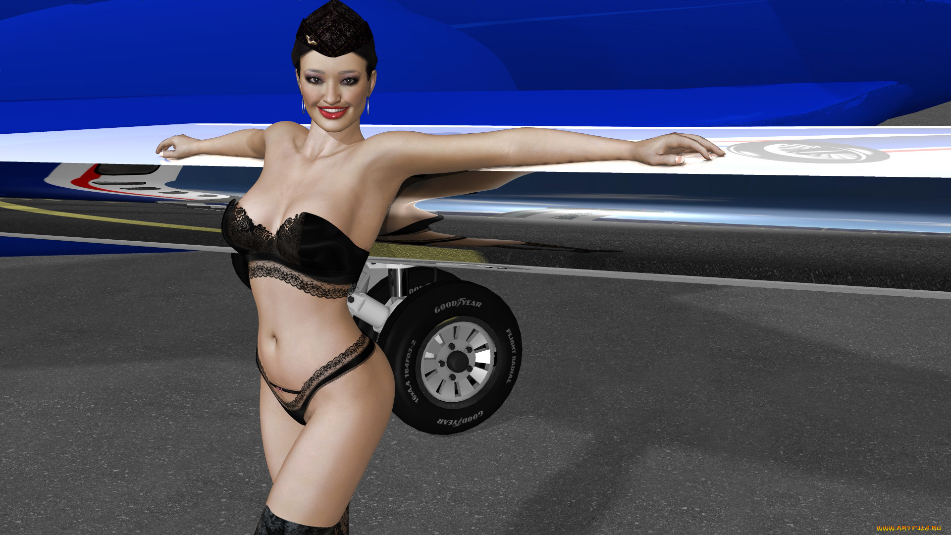 3д, графика, люди, , people, девушка, взгляд, фон, стюардесса, самолет, улыбка