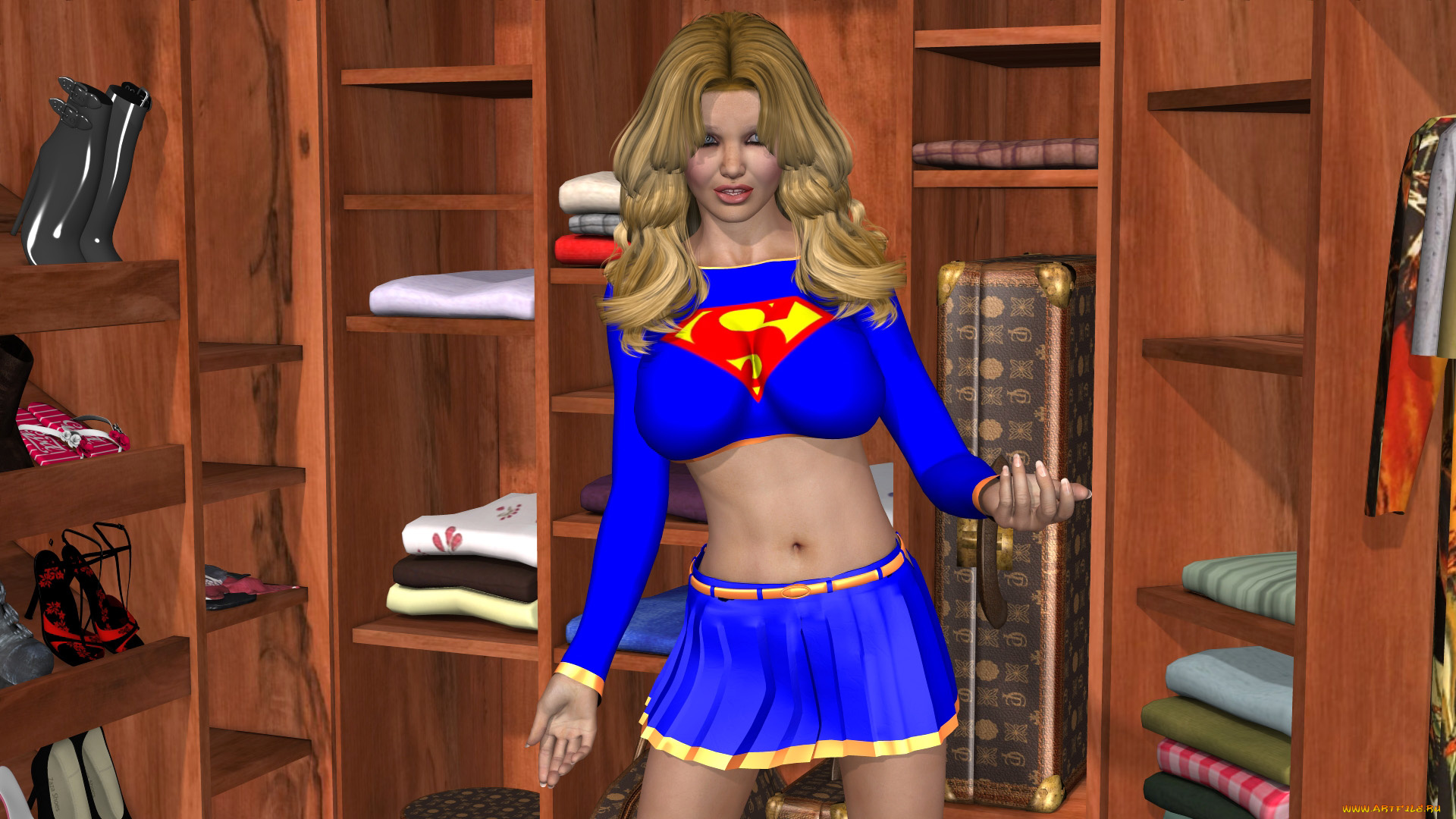 3д, графика, люди, , people, супермен, фон, взгляд, девушка