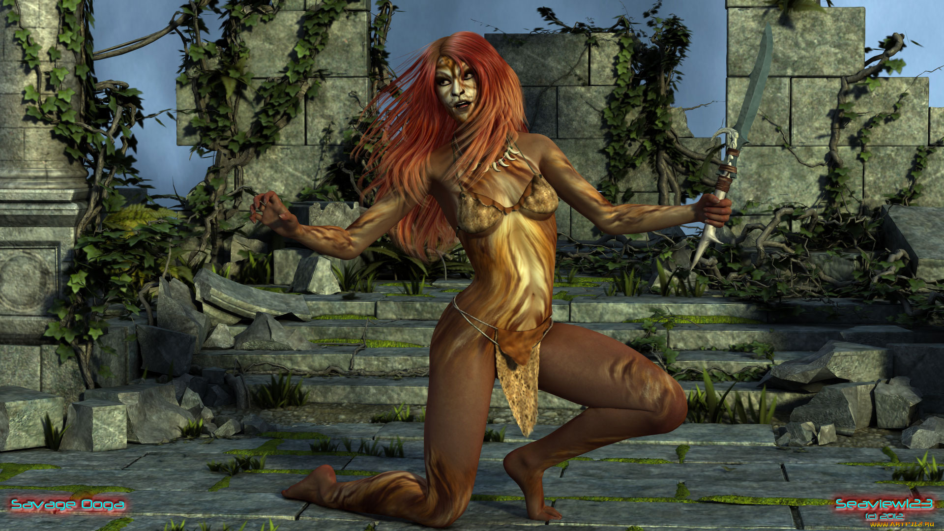 3д, графика, существа, , creatures, существо, фон, взгляд, оружие