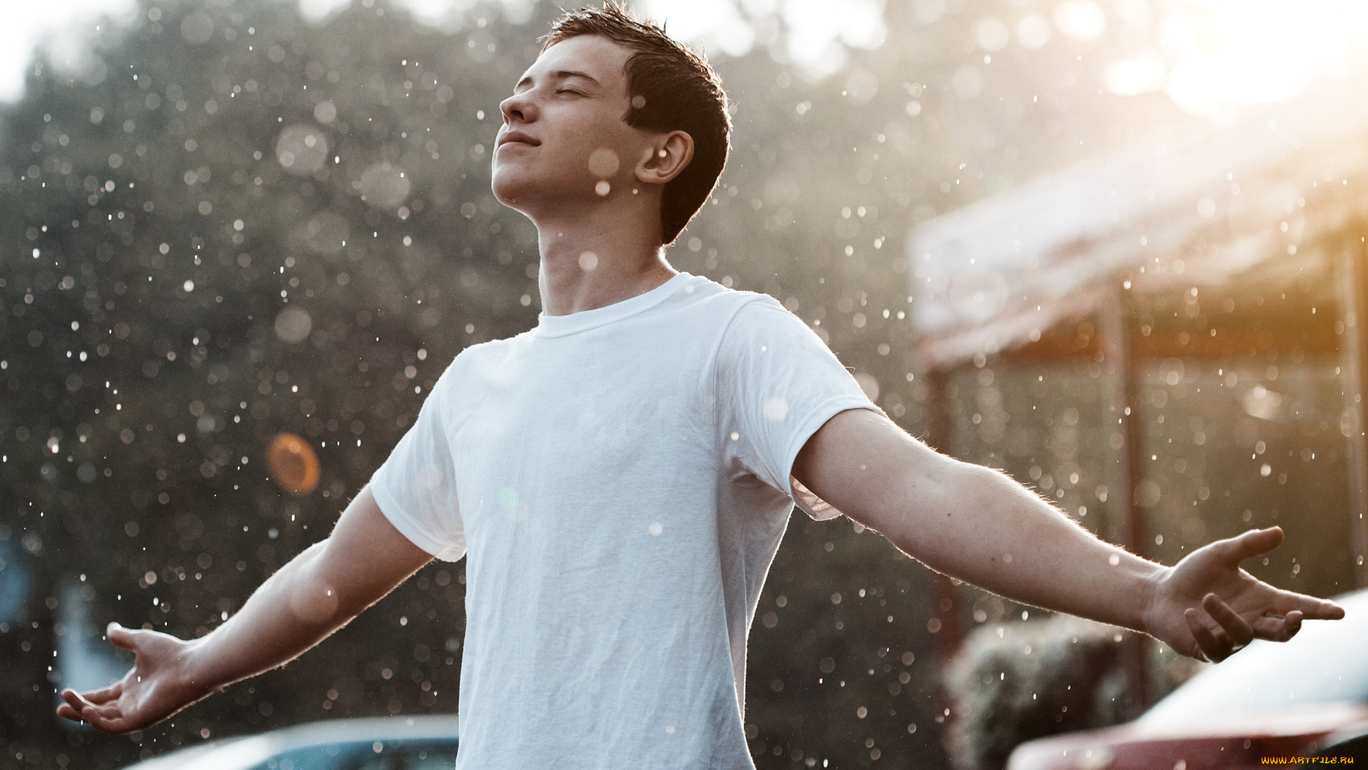 мужчины, -, unsort, умиротворение, дождь, шатен, парень