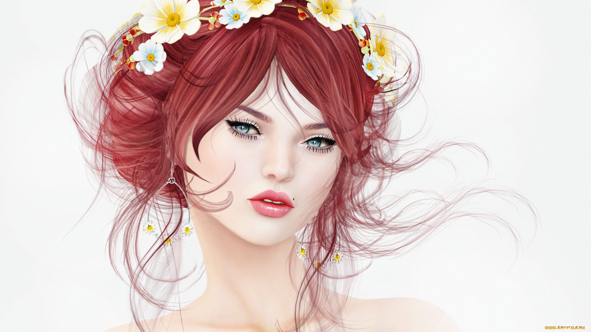 рисованное, люди, родинка, венок, лицо, портрет, красавица, волосы, девушка
