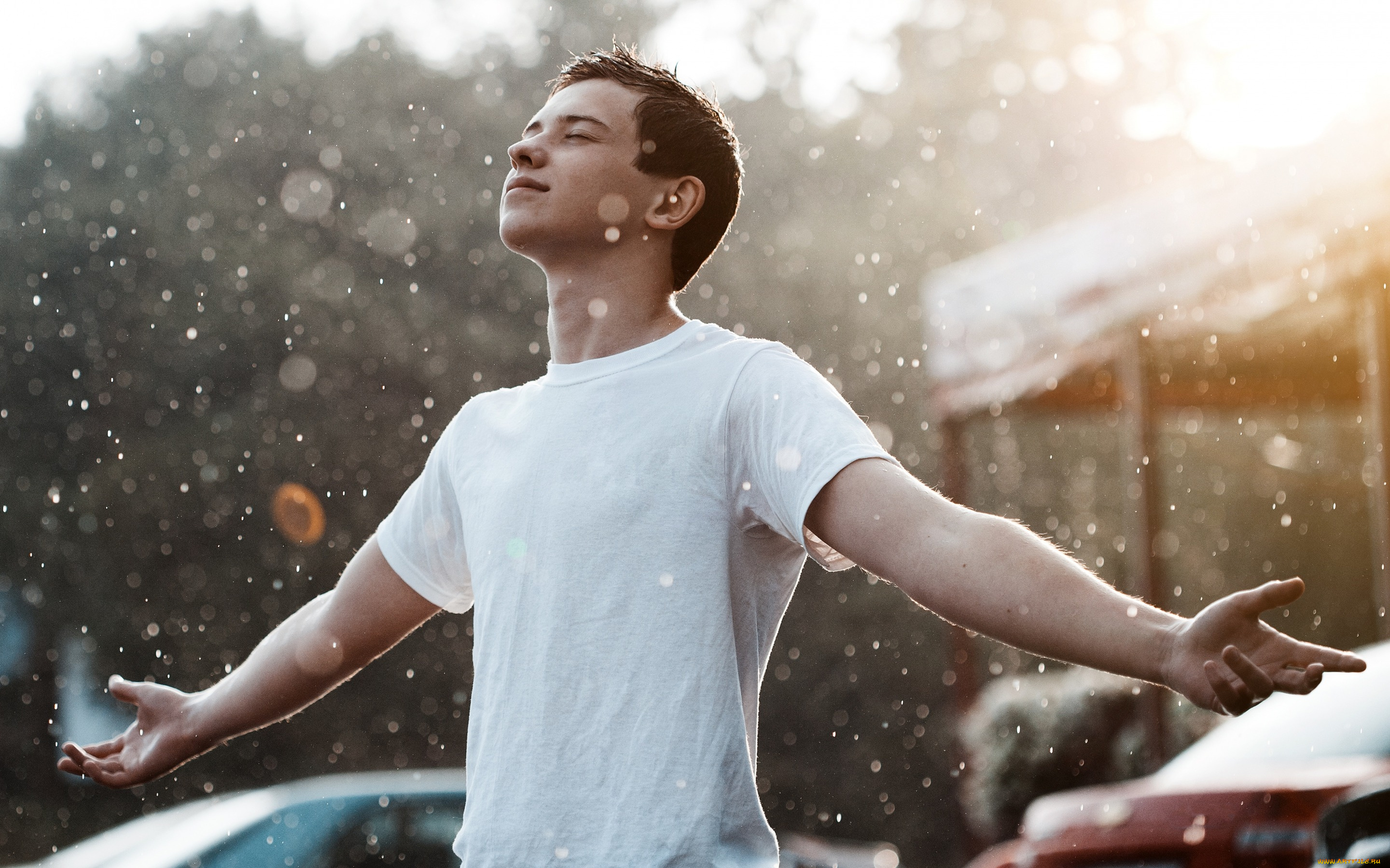 мужчины, -, unsort, умиротворение, дождь, шатен, парень