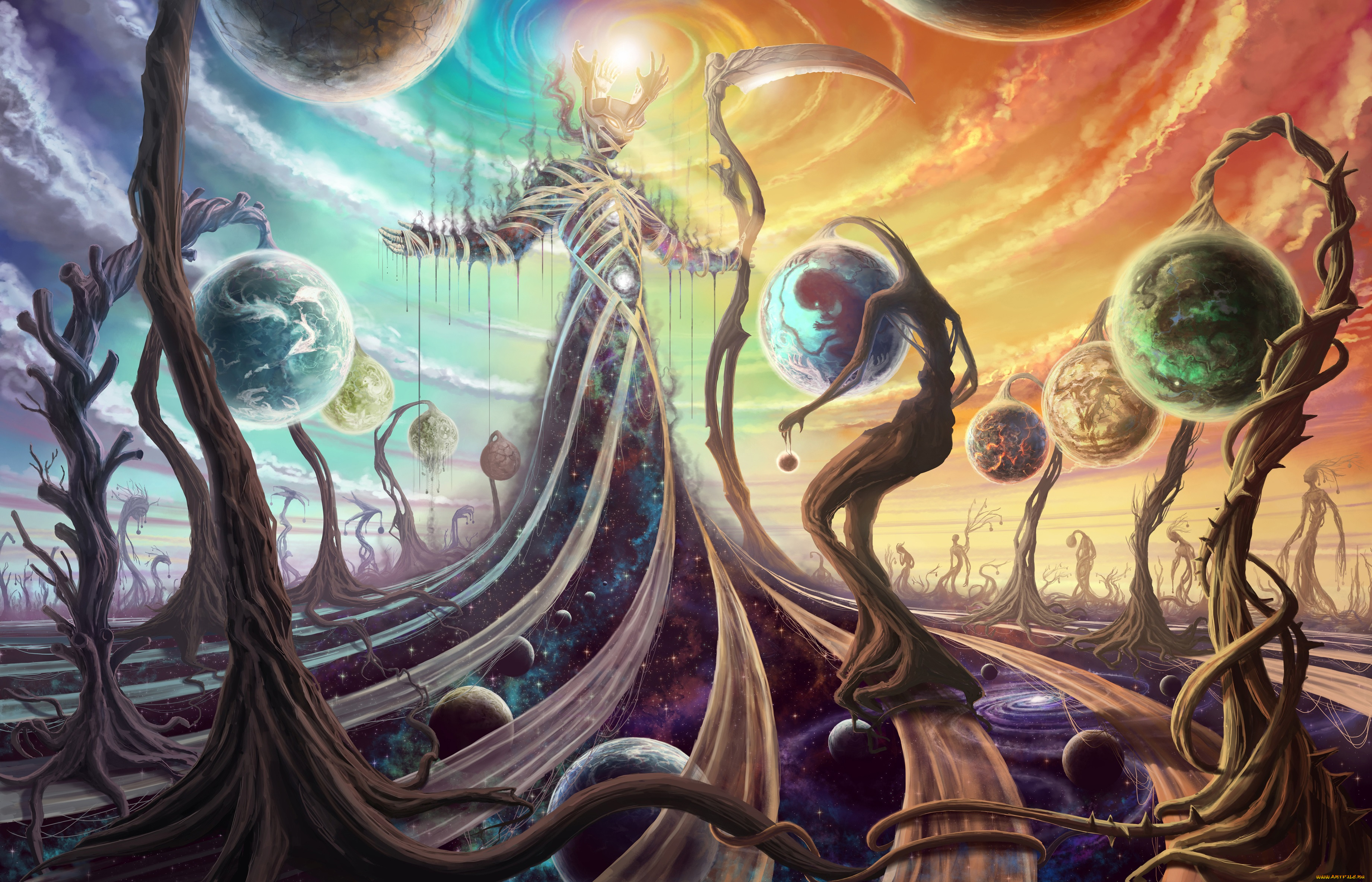 фэнтези, существа, создатель, фантастика, коса, вселенная, космос, божество, бог, созидание, жизнь