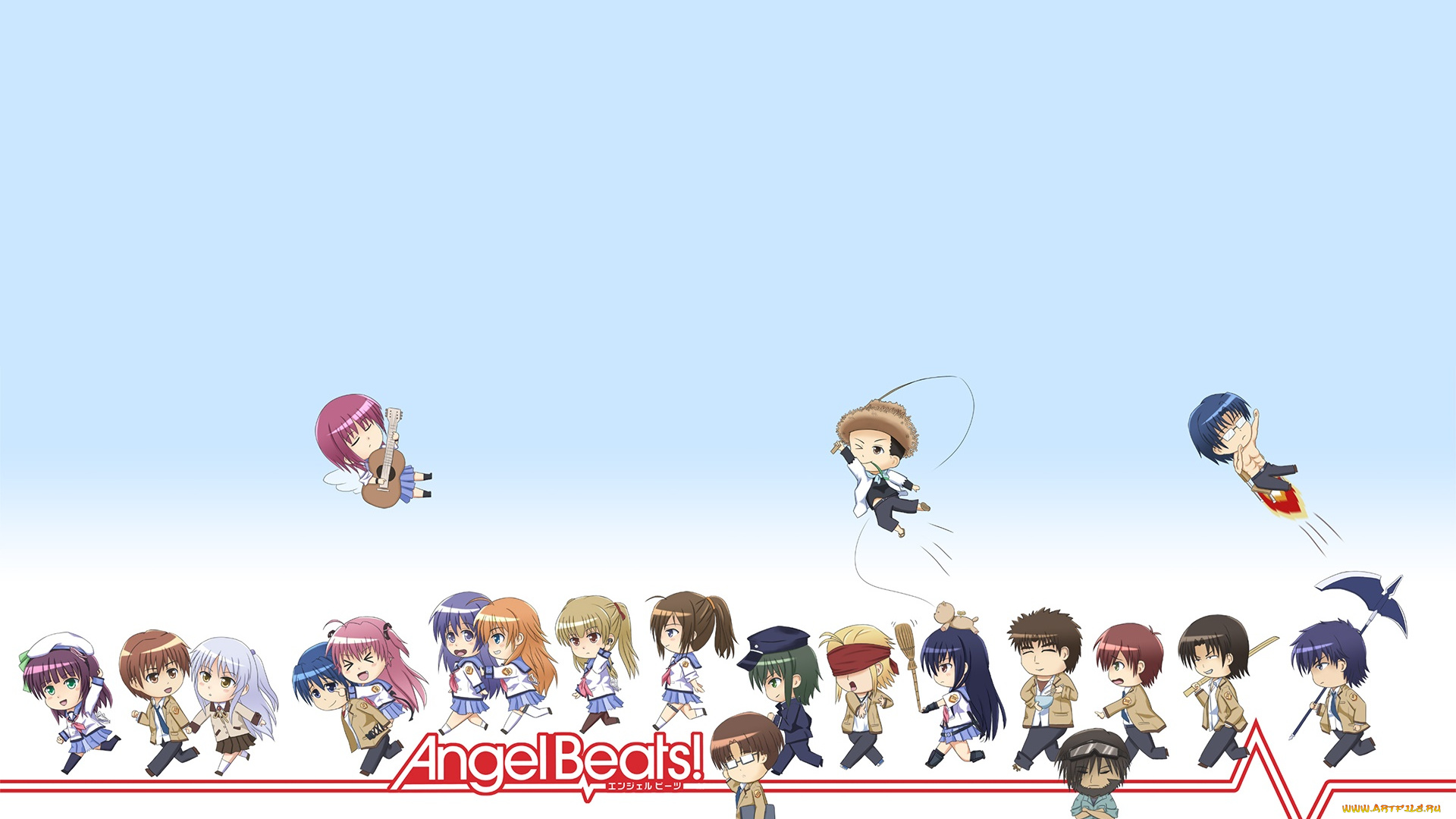 аниме, angel, beats, девушки, взгляд, фон