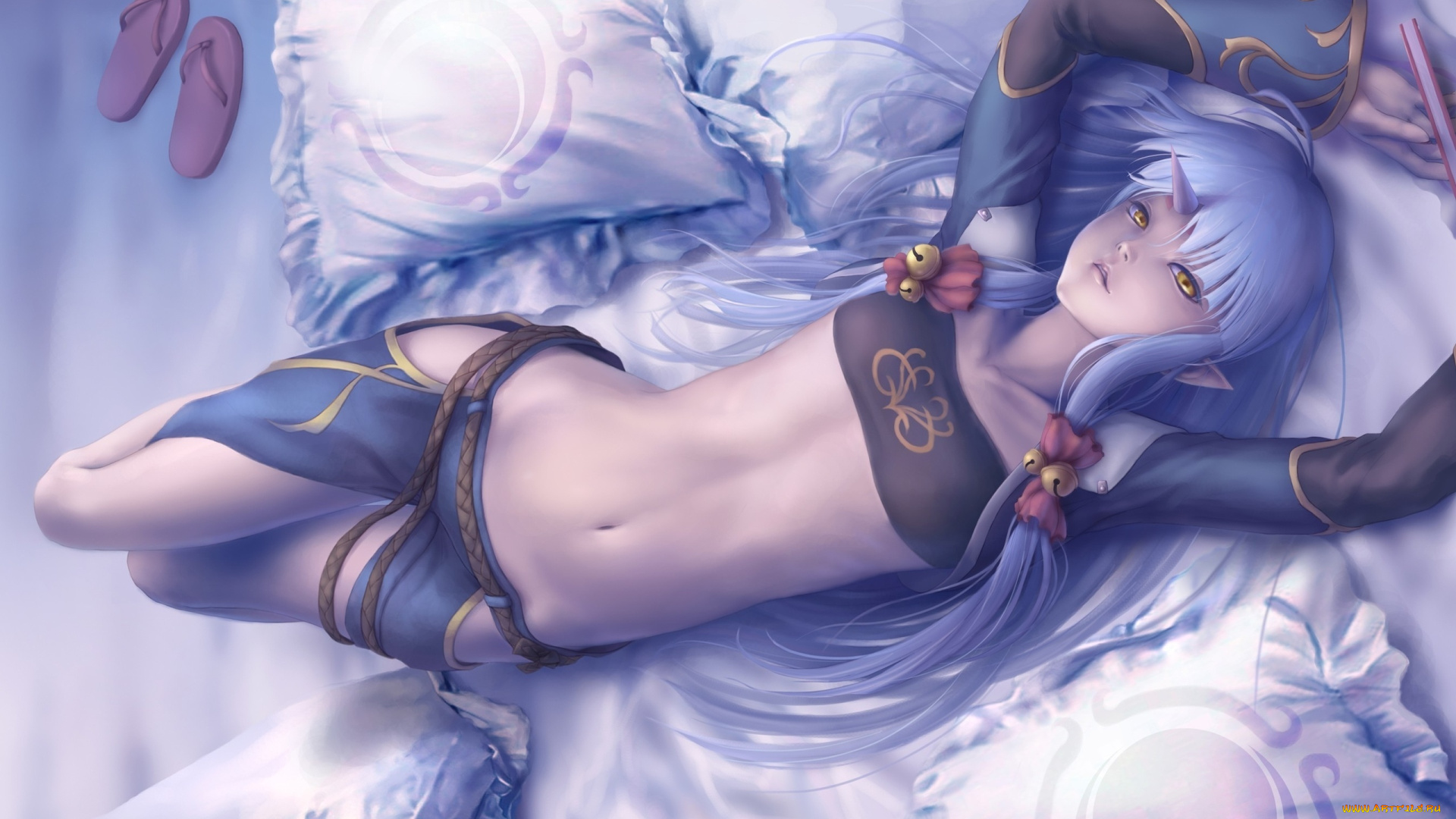 аниме, ангелы, , демоны, девушка, арт, nyarko, demoness, рог