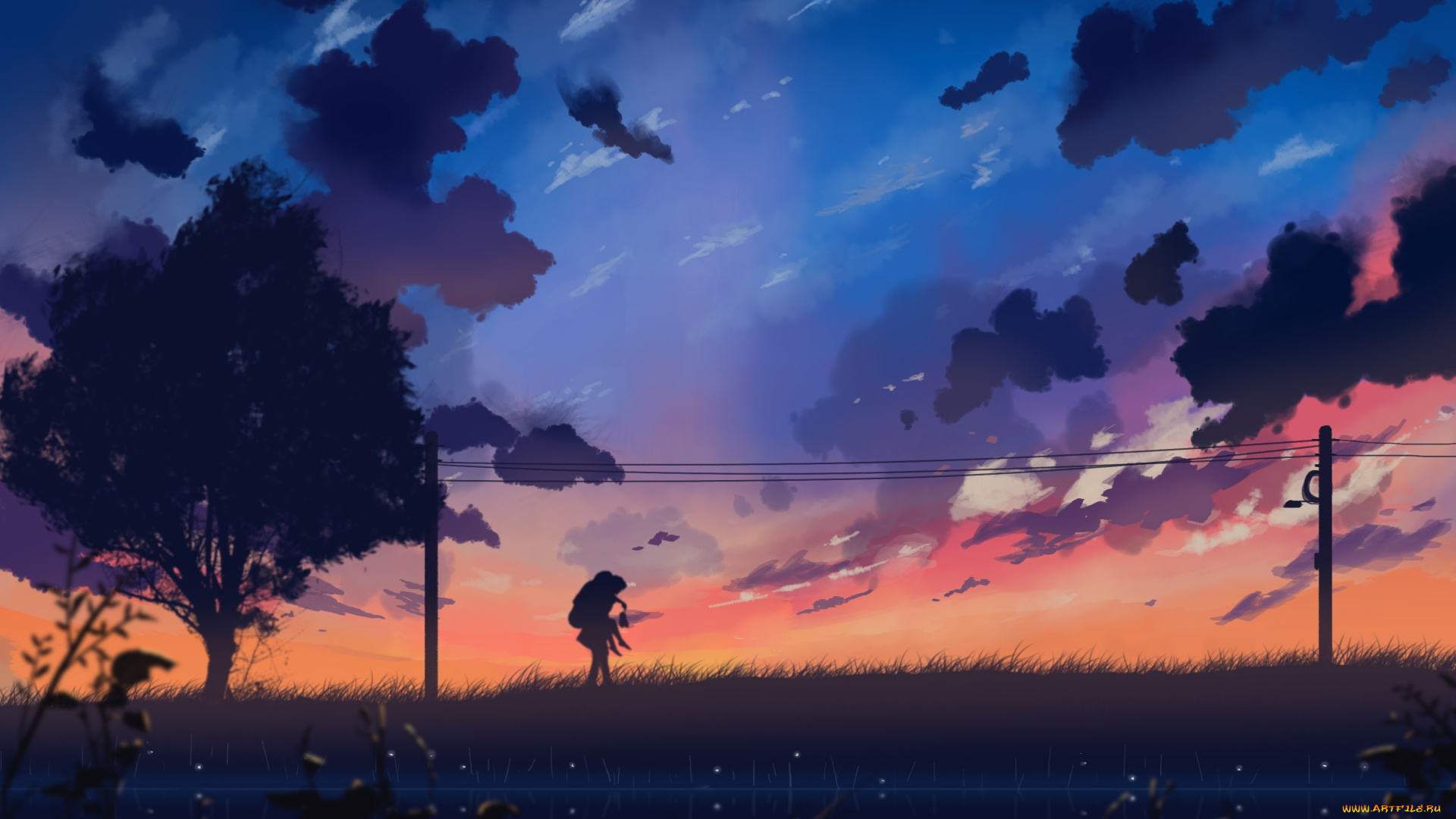 аниме, город, , улицы, , здания, вечер