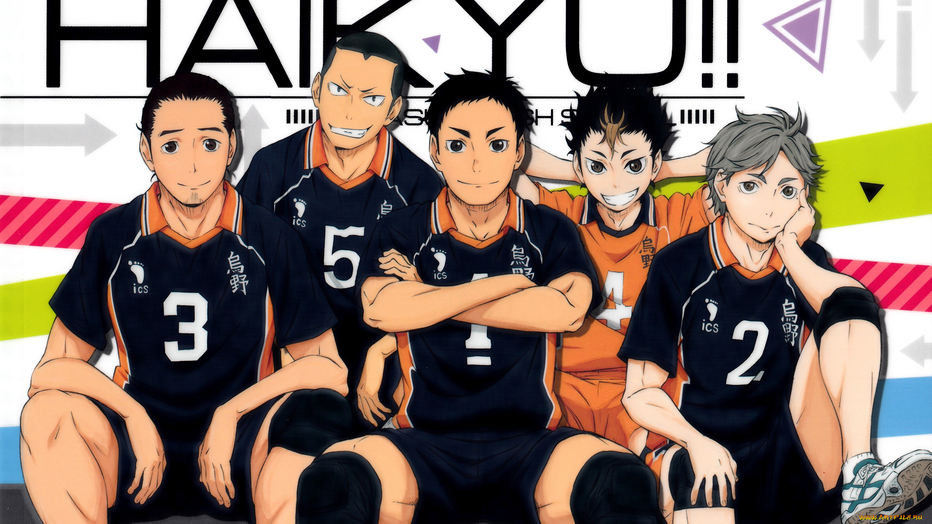 аниме, haikyuu, волейбол, команда, карасуно, парни