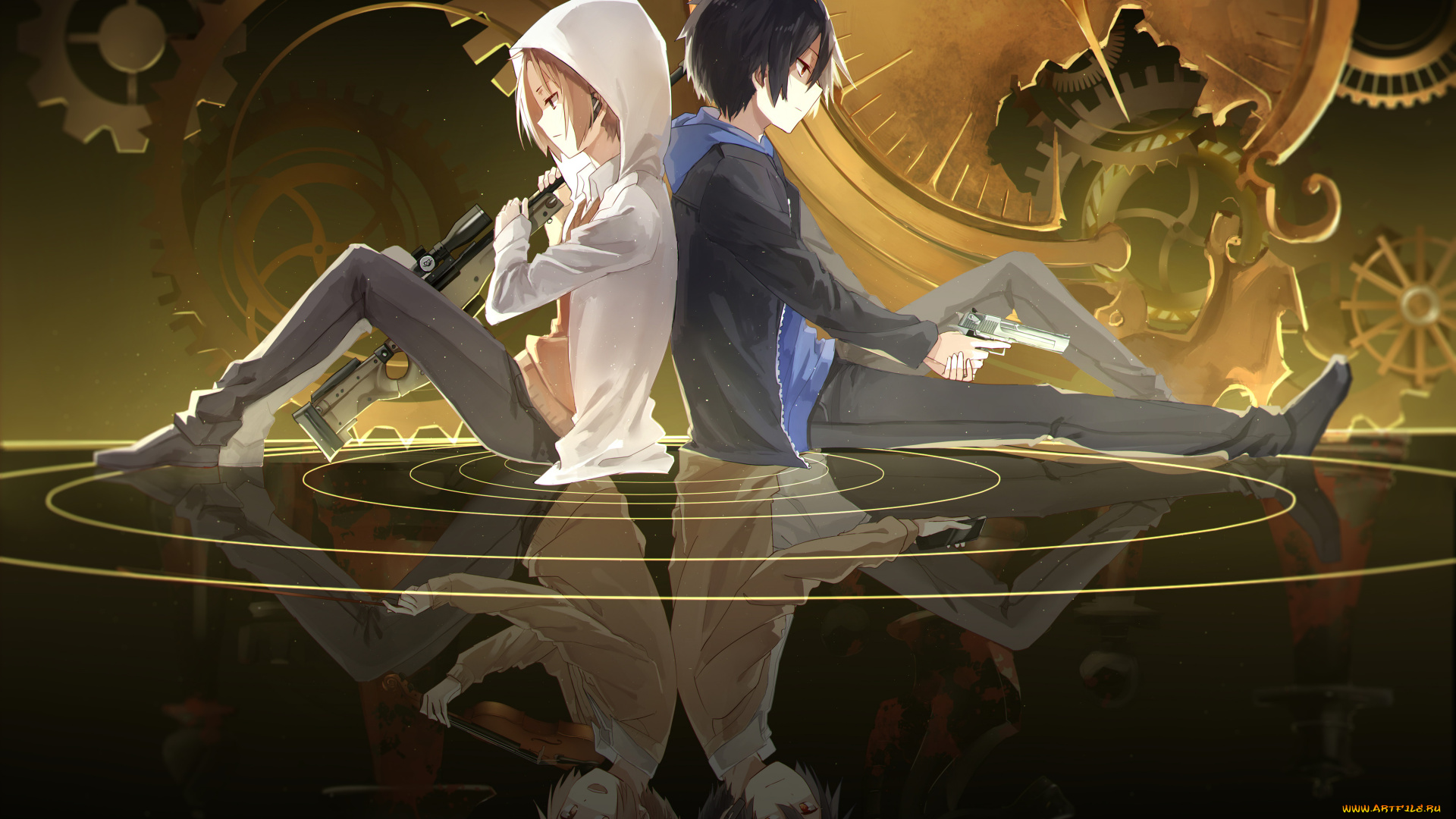 аниме, senyuu, оружие, парни, арт