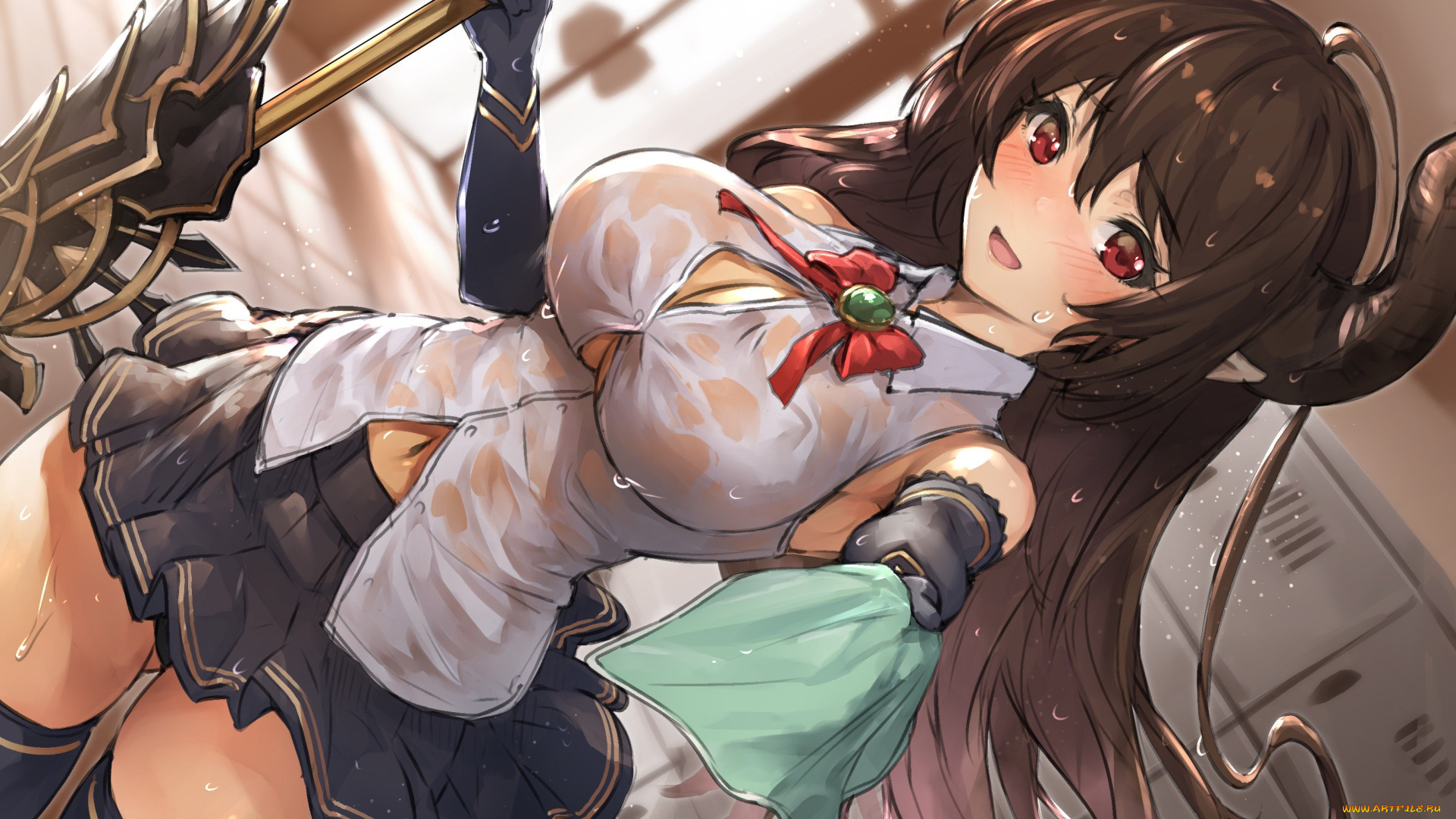 аниме, shingeki, no, kyojin, девушка, рога