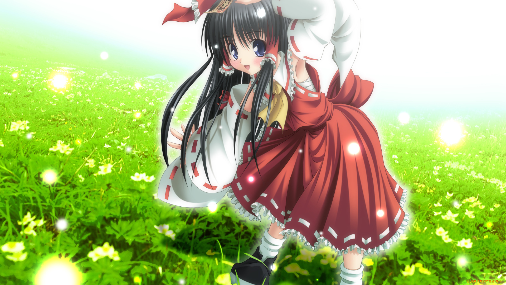 аниме, touhou, девушка, взгляд, фон