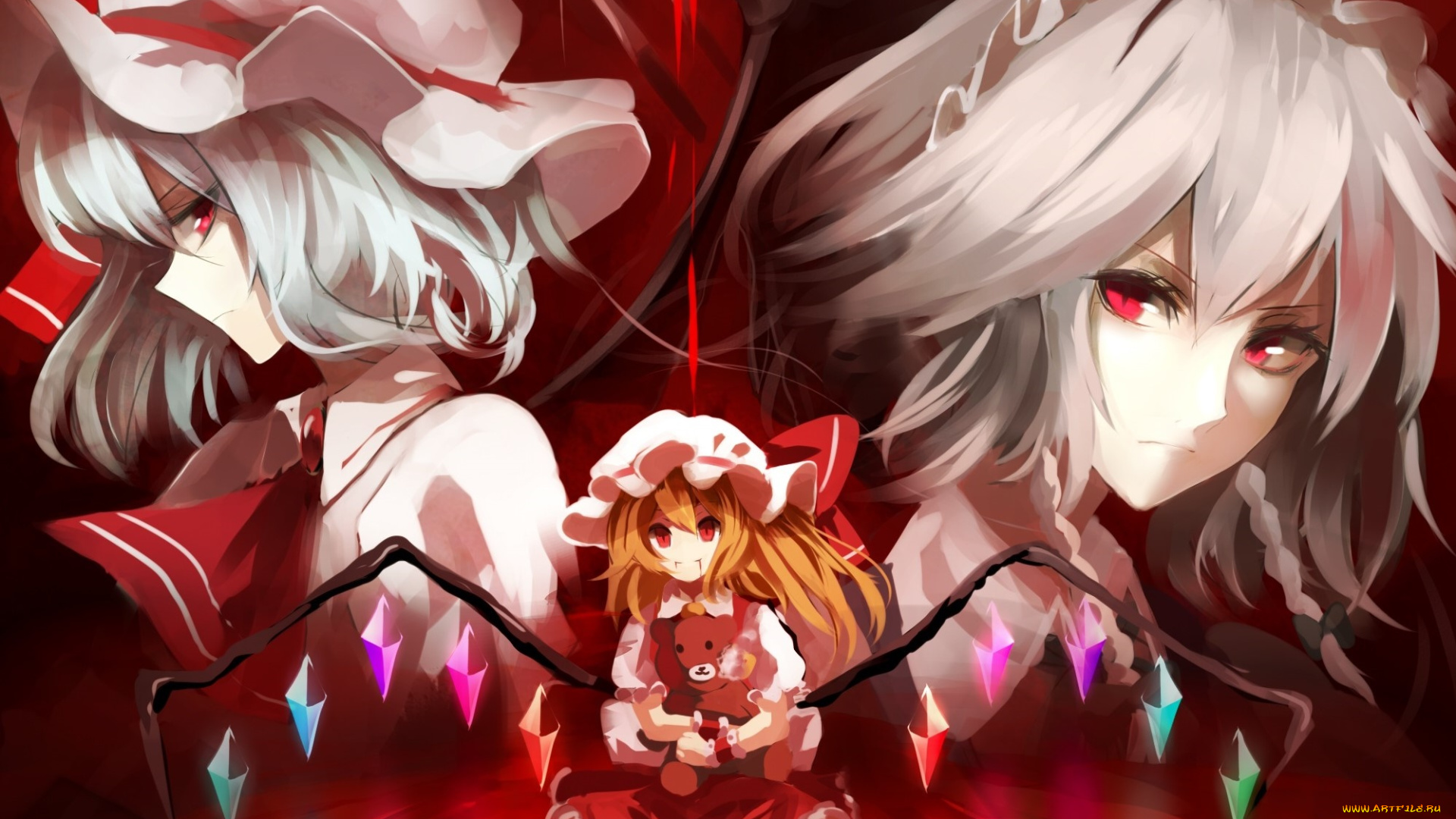 аниме, touhou, девушка, взгляд, фон